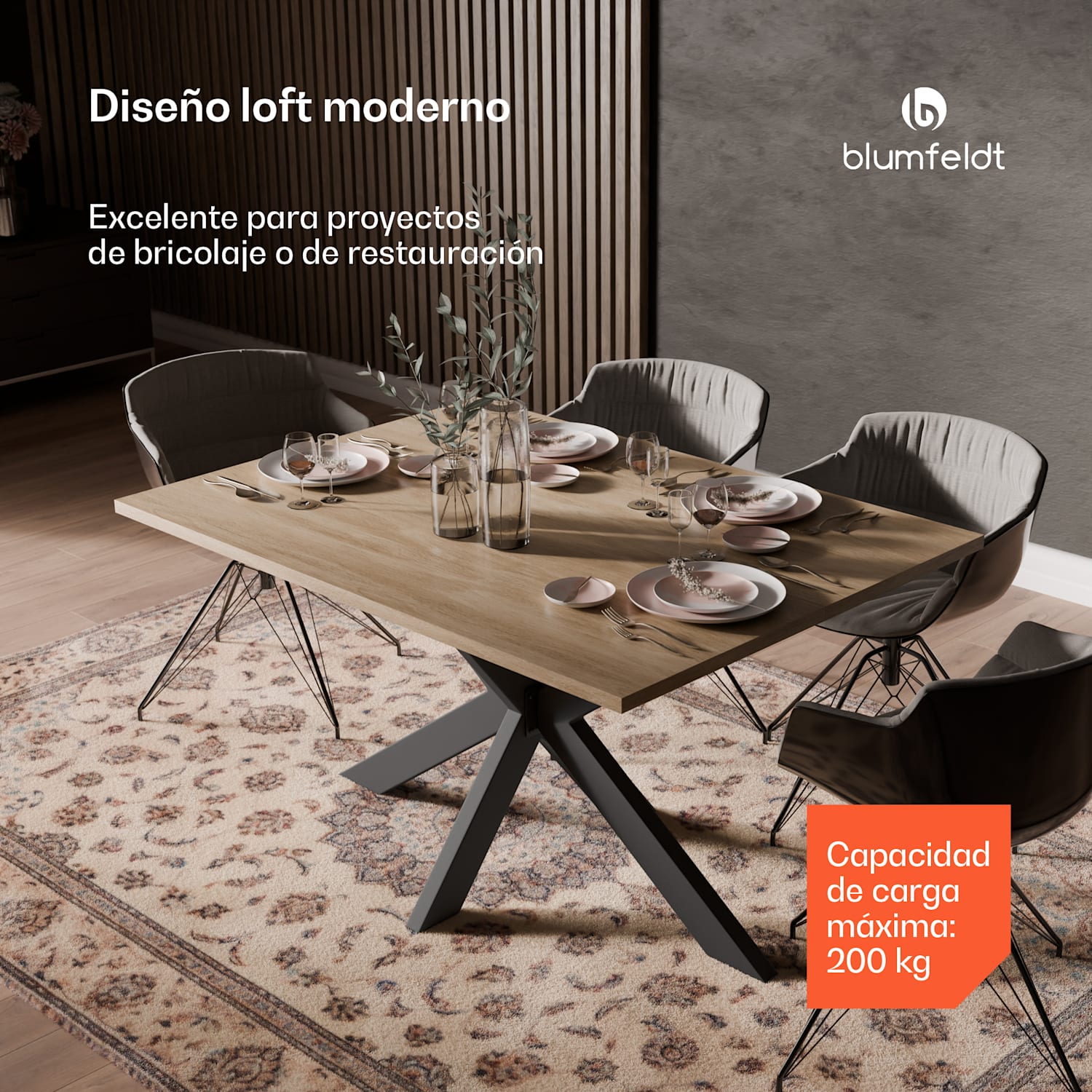 UrbanFodge TRIPLE X patas de mesa | diseño moderno | para proyectos de bricolaje | 200 kg de capacidad de carga 68 x 71 x 120 cm
