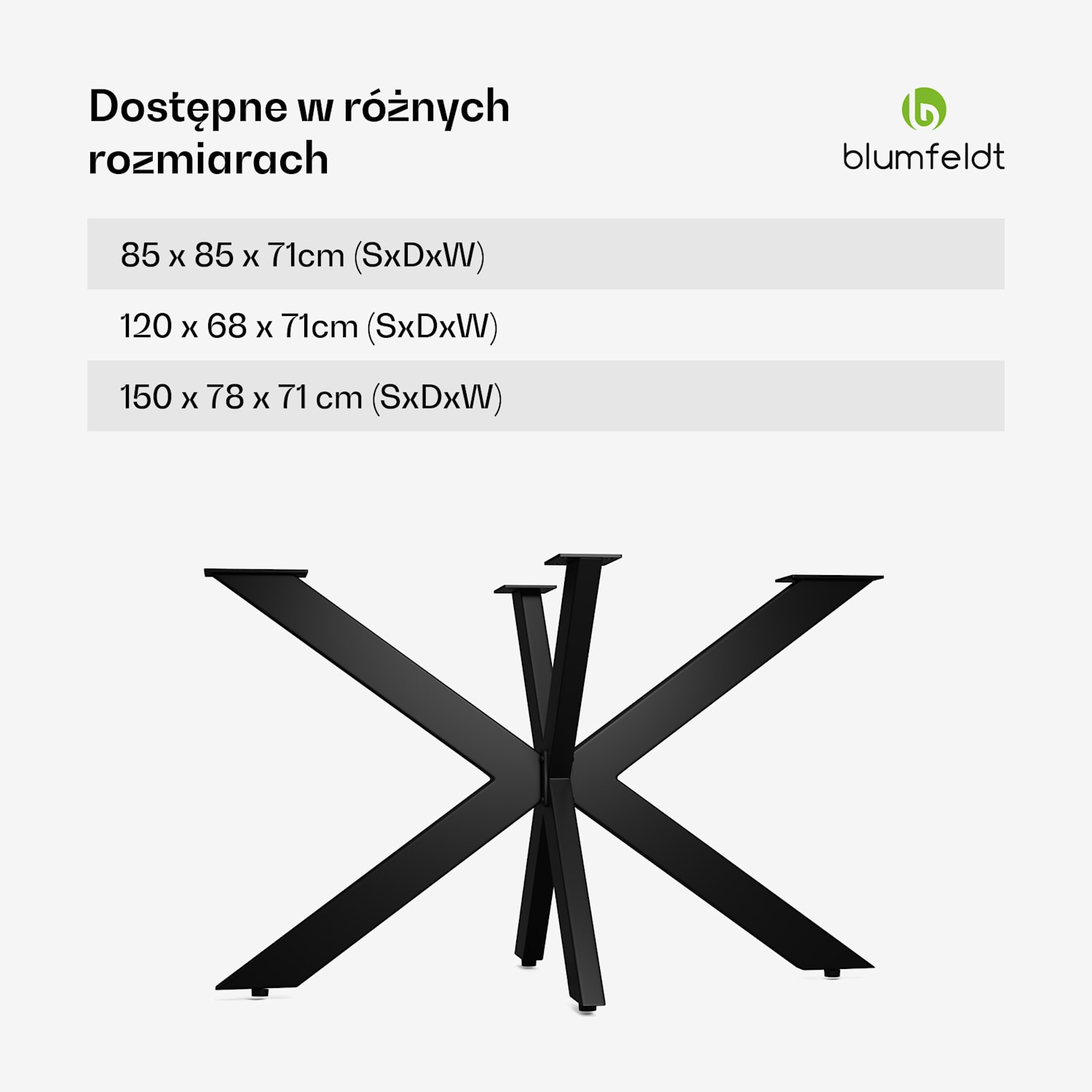 UrbanFodge TRIPLE X nogi do stołu, nowoczesny design, idealne do projektów DIY, nośność 200 kg 68 x 71 x 120 cm