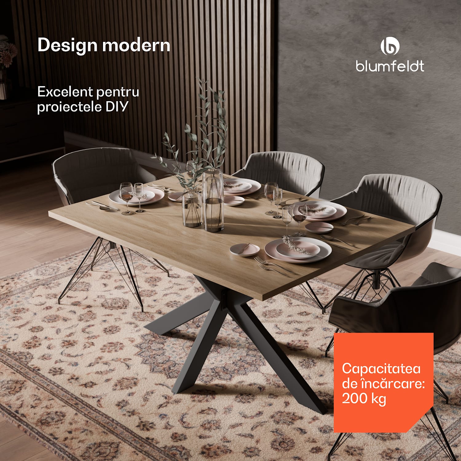 UrbanFodge TRIPLE X picioare de masă, design modern, pentru proiecte DIY, capacitate de încărcare 200 kg 68 x 71 x 120 cm