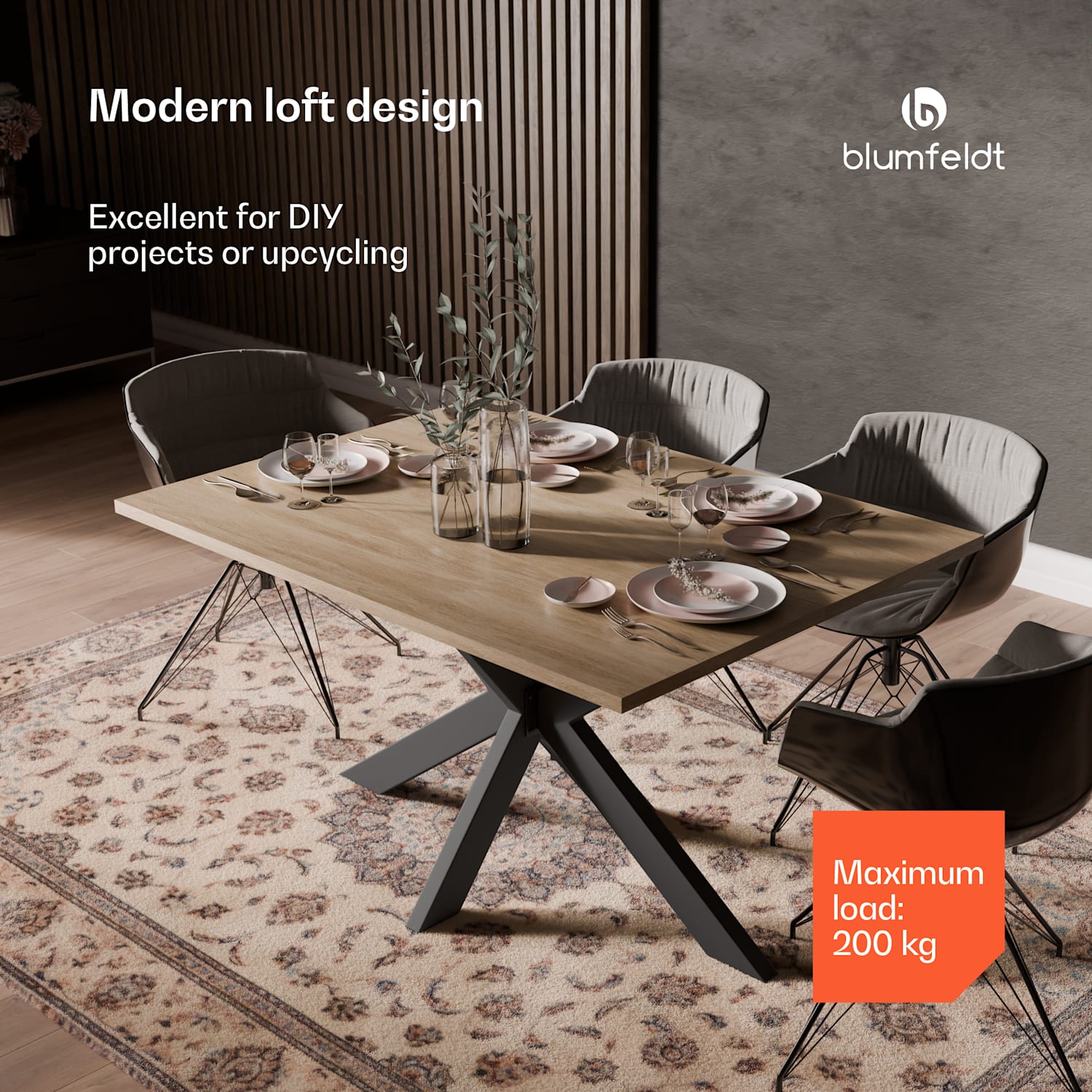 UrbanFodge TRIPLE X table legs | modern design | for DIY projects | 200 kg load capacity 68 x 71 x 120 cm