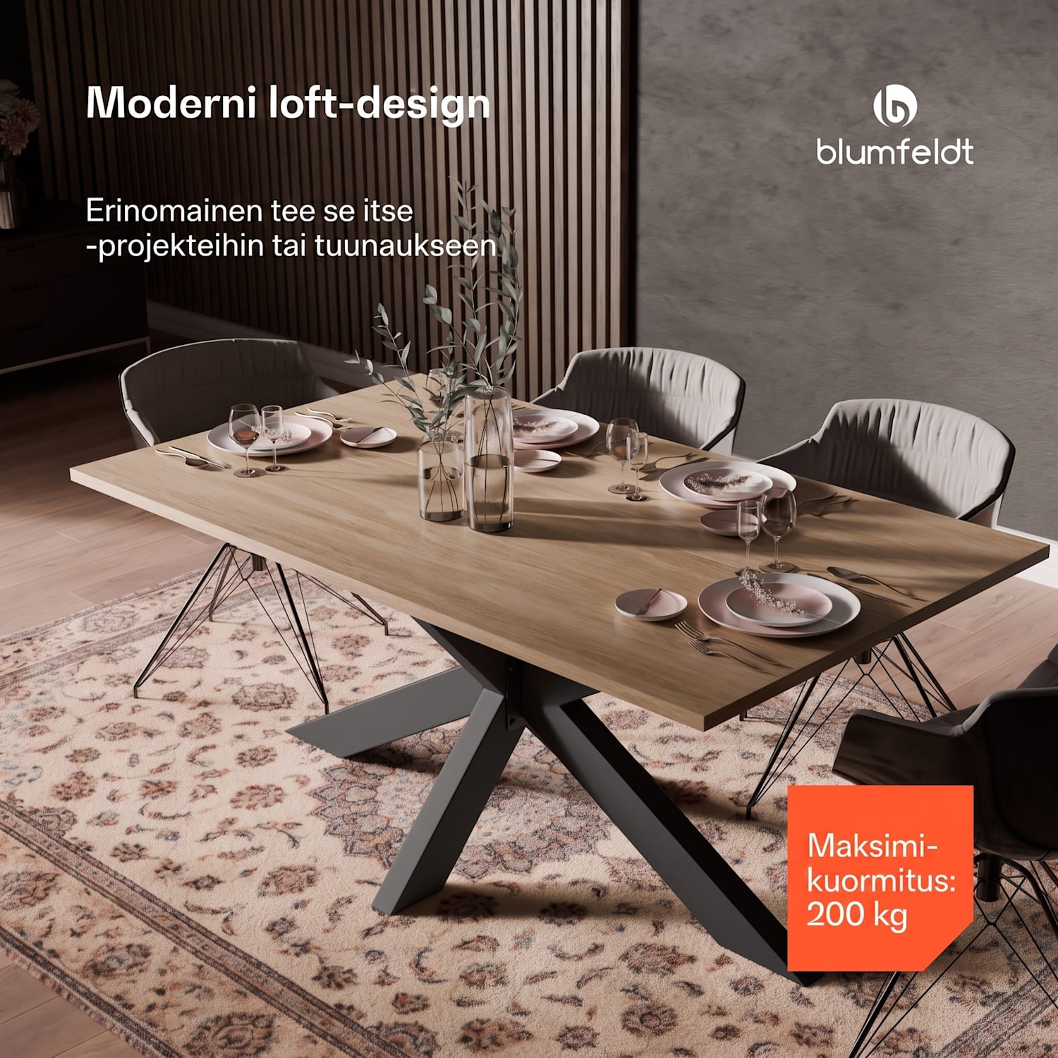 UrbanFodge TRIPLE X -pöydänjalat | moderni muotoilu | tee se itse -projekteihin | 200 kg kantavuus 78 x 71 x 150 cm