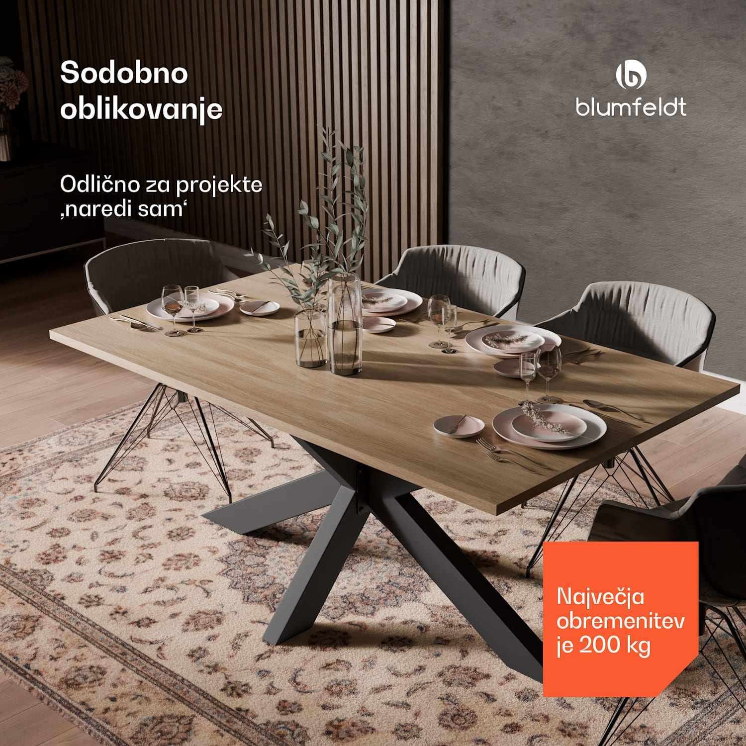 UrbanFodge TRIPLE X noge za mizo, moderna zasnova, za DIY projekte, nosilnost 200 kg 78 x 71 x 150 cm