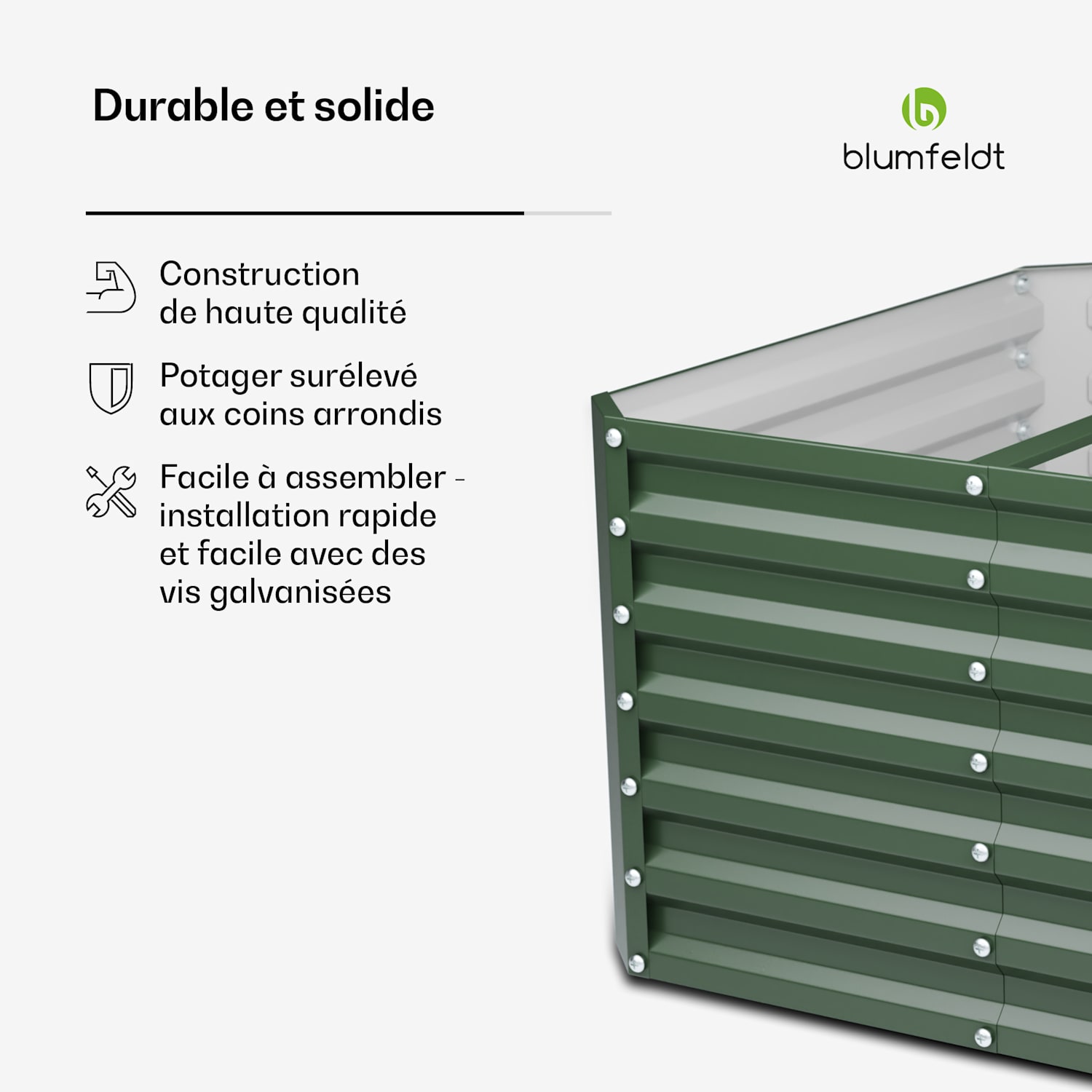 High Grow Straight Potager surélevé | 600 L | Ergonomique | Résistant aux intempéries | Structure de fond ouverte 100 x 100 x 60 cm | Vert