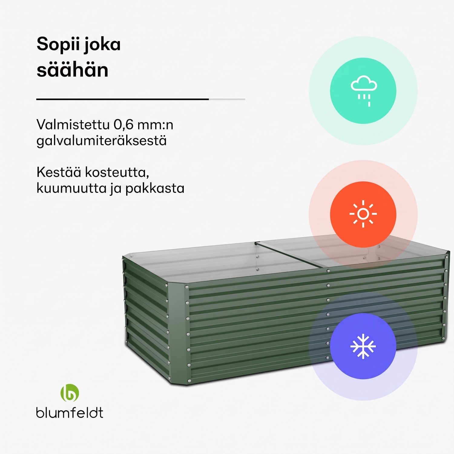 High Grow Straight -kohopenkki | 1200 l | ergonominen | säänkestävä | avoin pohjarakenne 200 x 100 x 60 cm | Vihreä