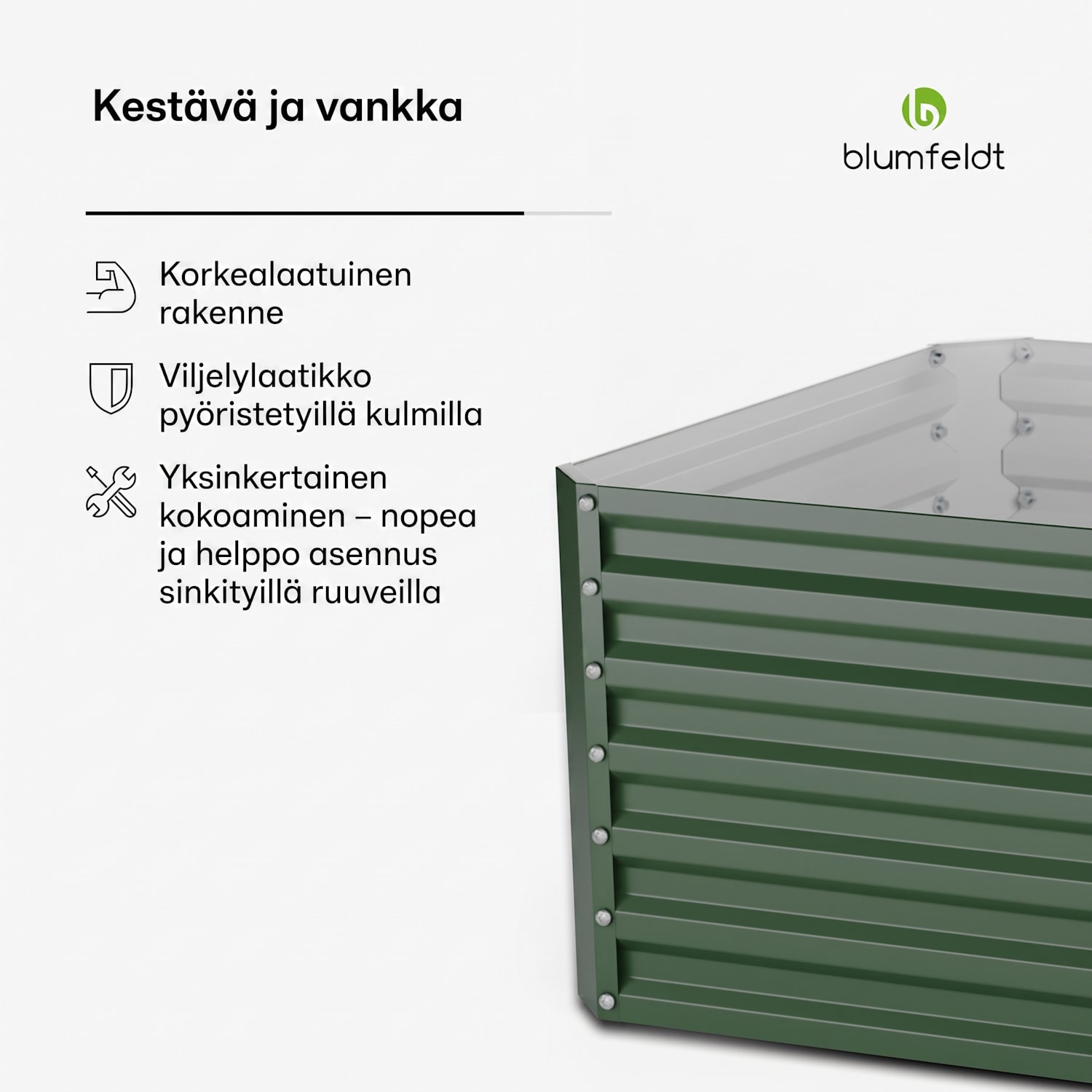 High Grow Straight -kohopenkki | 1200 l | ergonominen | säänkestävä | avoin pohjarakenne 200 x 100 x 60 cm | Vihreä