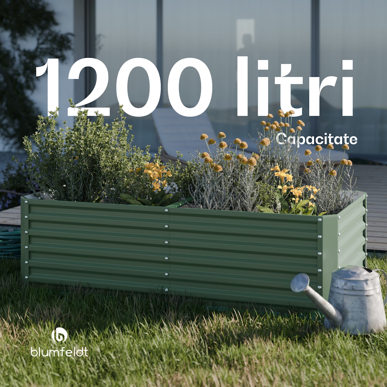 High Grow Straight ghiveci, 1200 L, Ergonomic, Rezistent la intemperii, Bază deschisă 200 x 100 x 60 cm | Verde