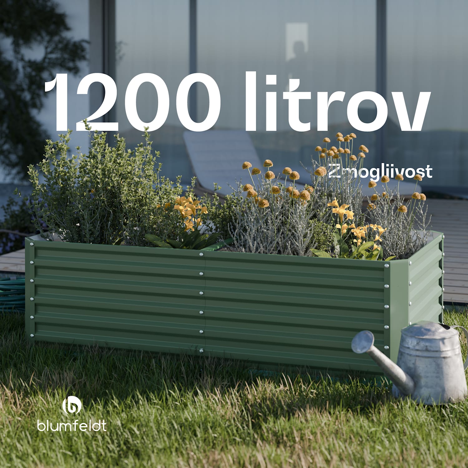 High Grow Straight dvignjena gredica, 1200 L, Ergonomska, Odporna na vremenske vplive, Odprto dno 200 x 100 x 60 cm | Zelena
