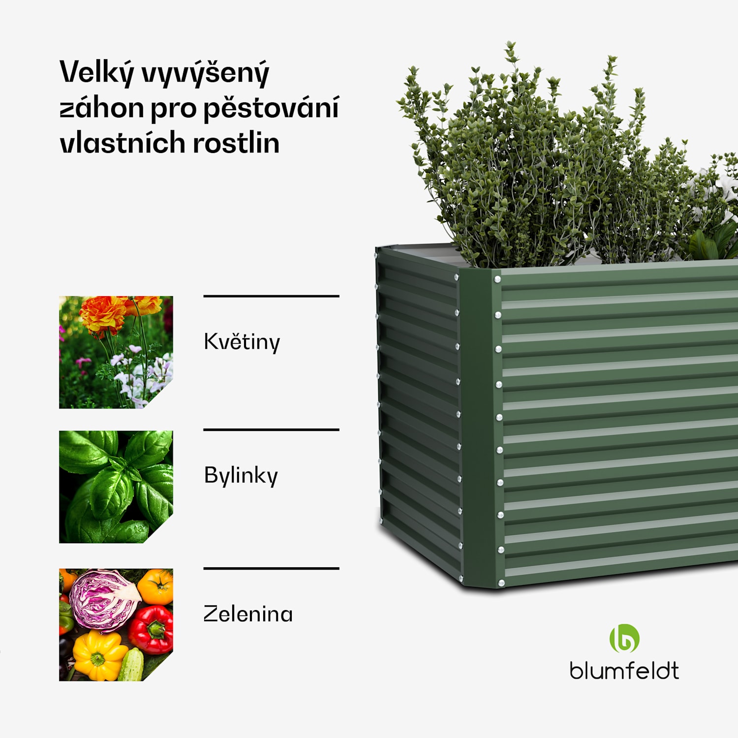 Vyvýšený záhon High Grow Straight, 1800 l, Ergonomické, Odolné vůči povětrnostním vlivům, Otevřená základna 200 x 100 x 90 cm | Zelená