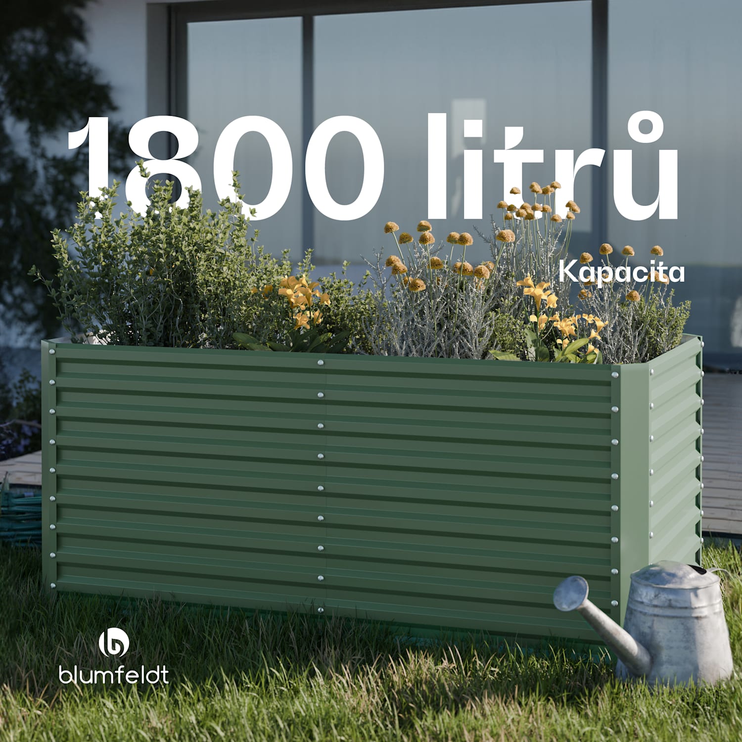 Vyvýšený záhon High Grow Straight, 1800 l, Ergonomické, Odolné vůči povětrnostním vlivům, Otevřená základna 200 x 100 x 90 cm | Zelená