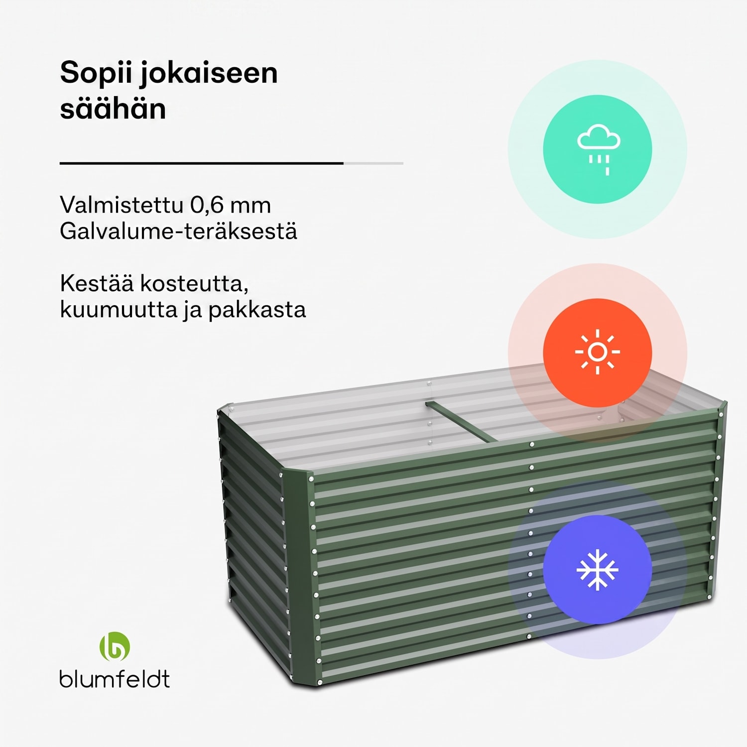 High Grow Straight -kohopenkki | 1800 l | ergonominen | säänkestävä | avoin pohjarakenne 200 x 100 x 90 cm | Vihreä