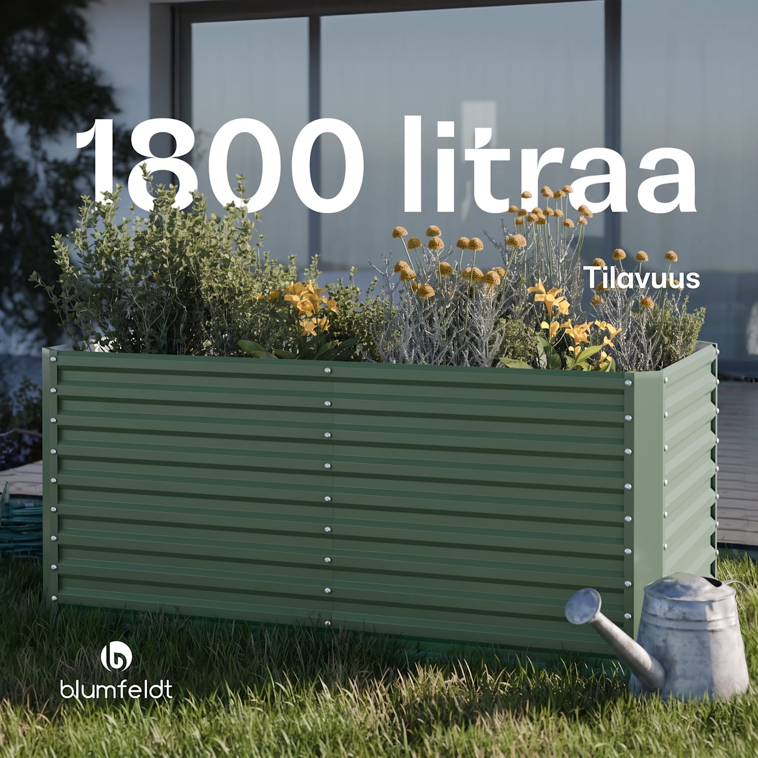 High Grow Straight -kohopenkki | 1800 l | ergonominen | säänkestävä | avoin pohjarakenne 200 x 100 x 90 cm | Vihreä