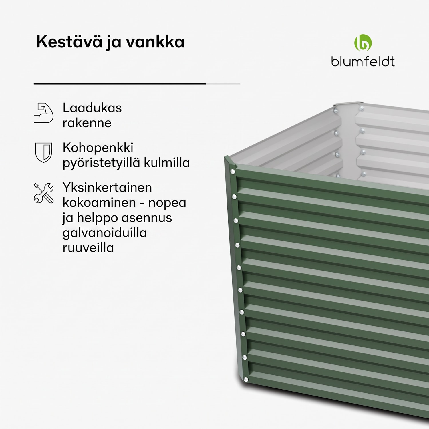 High Grow Straight -kohopenkki | 1800 l | ergonominen | säänkestävä | avoin pohjarakenne 200 x 100 x 90 cm | Vihreä