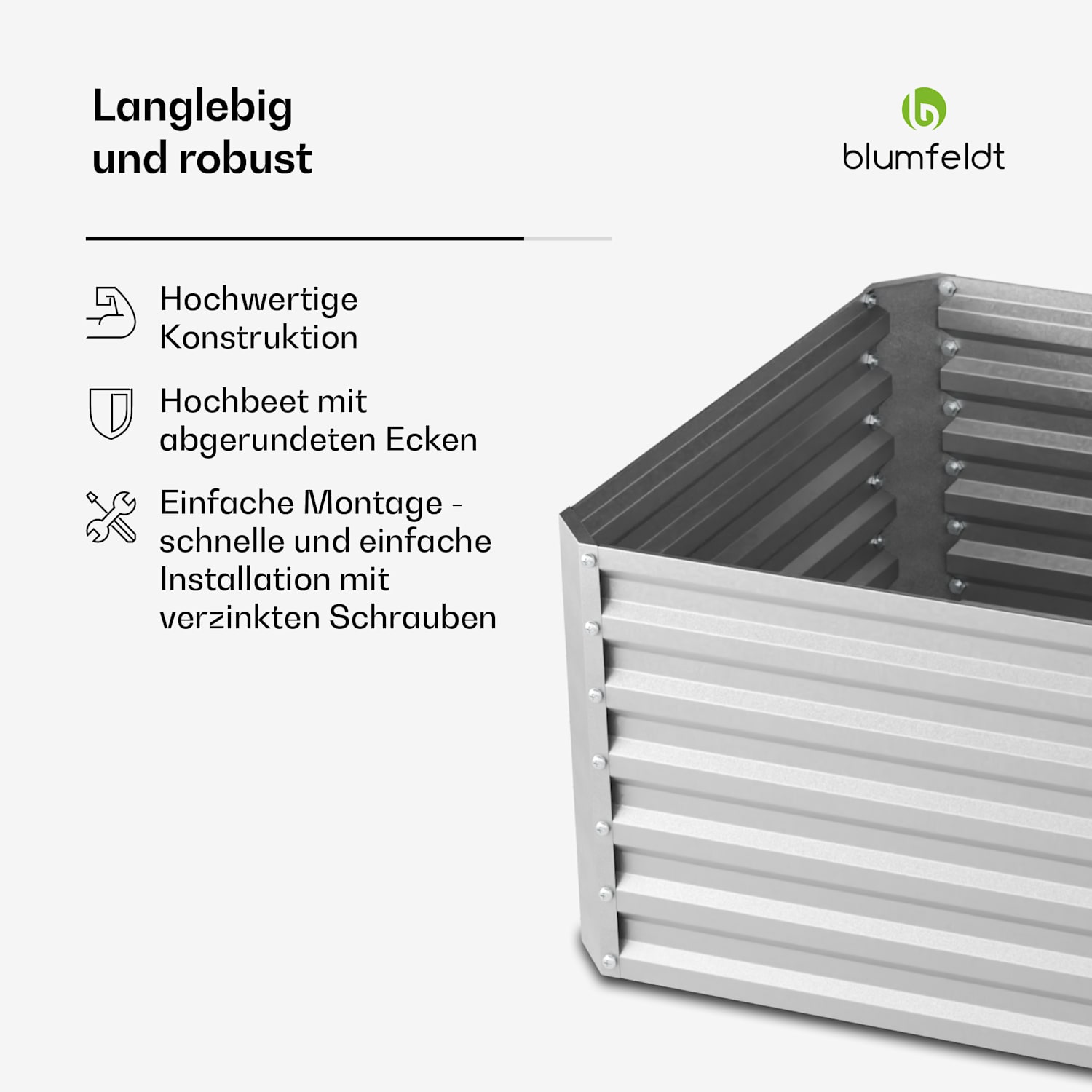 High Grow Straight Hochbeet | 1.440 L | Ergonomisch | Wetterfest | offene Bodenstruktur 240 x 100 x 60 cm | Silber