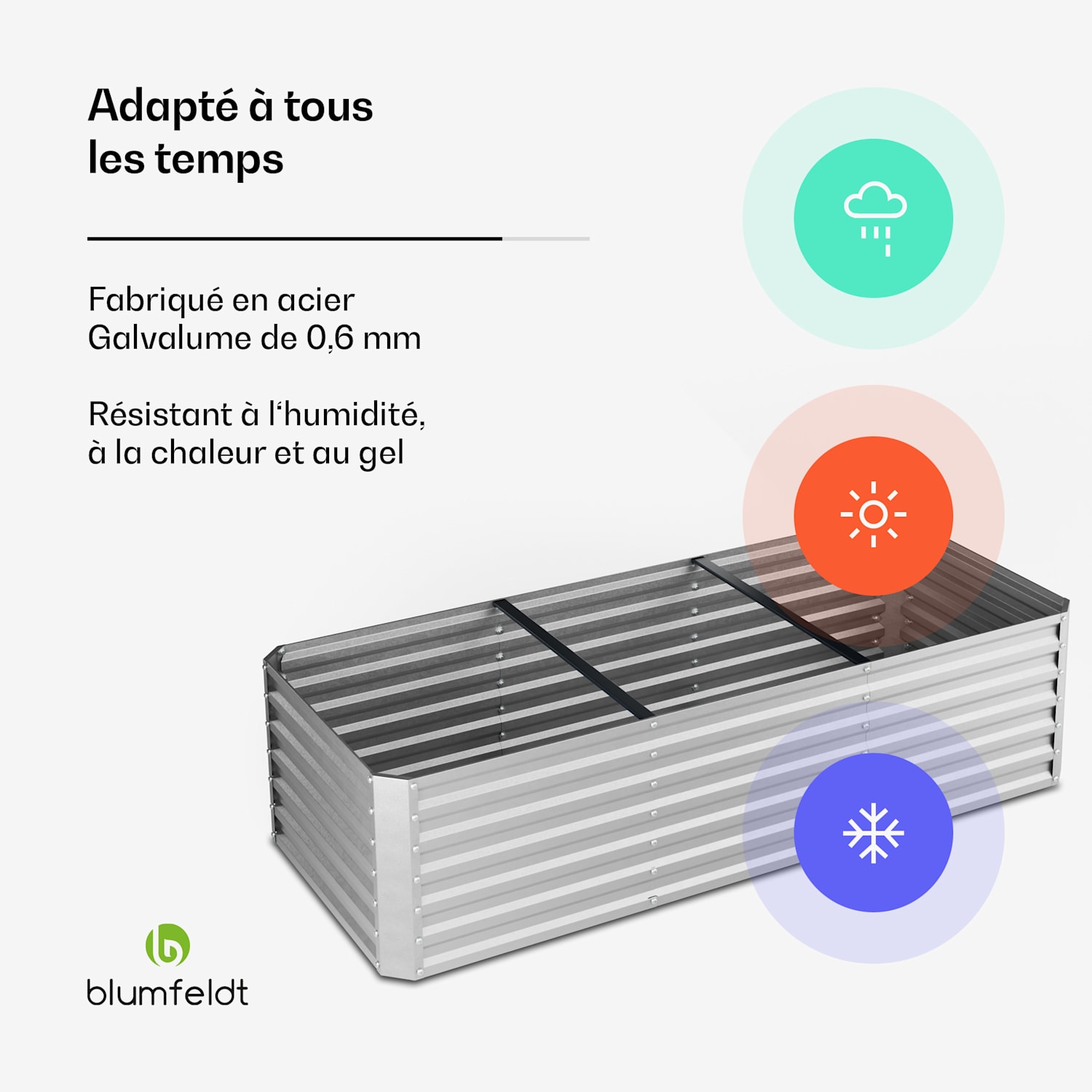 High Grow Straight Potager surélevé | 1440 L | Ergonomique | Résistant aux intempéries | Structure de fond ouverte 240 x 100 x 60 cm | Argent