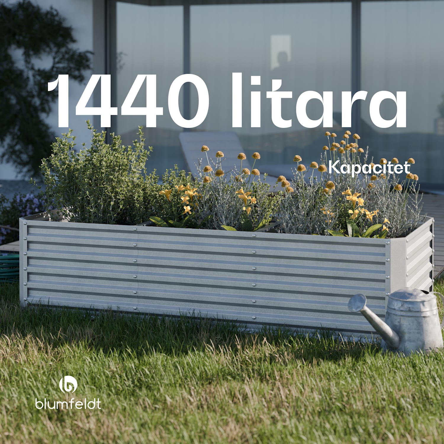 High Grow Ravni podignuti krevet, 1440 L, Ergonomski, Otporan na vremenske uvjete, Otvorena baza 240 x 100 x 60 cm | Srebro