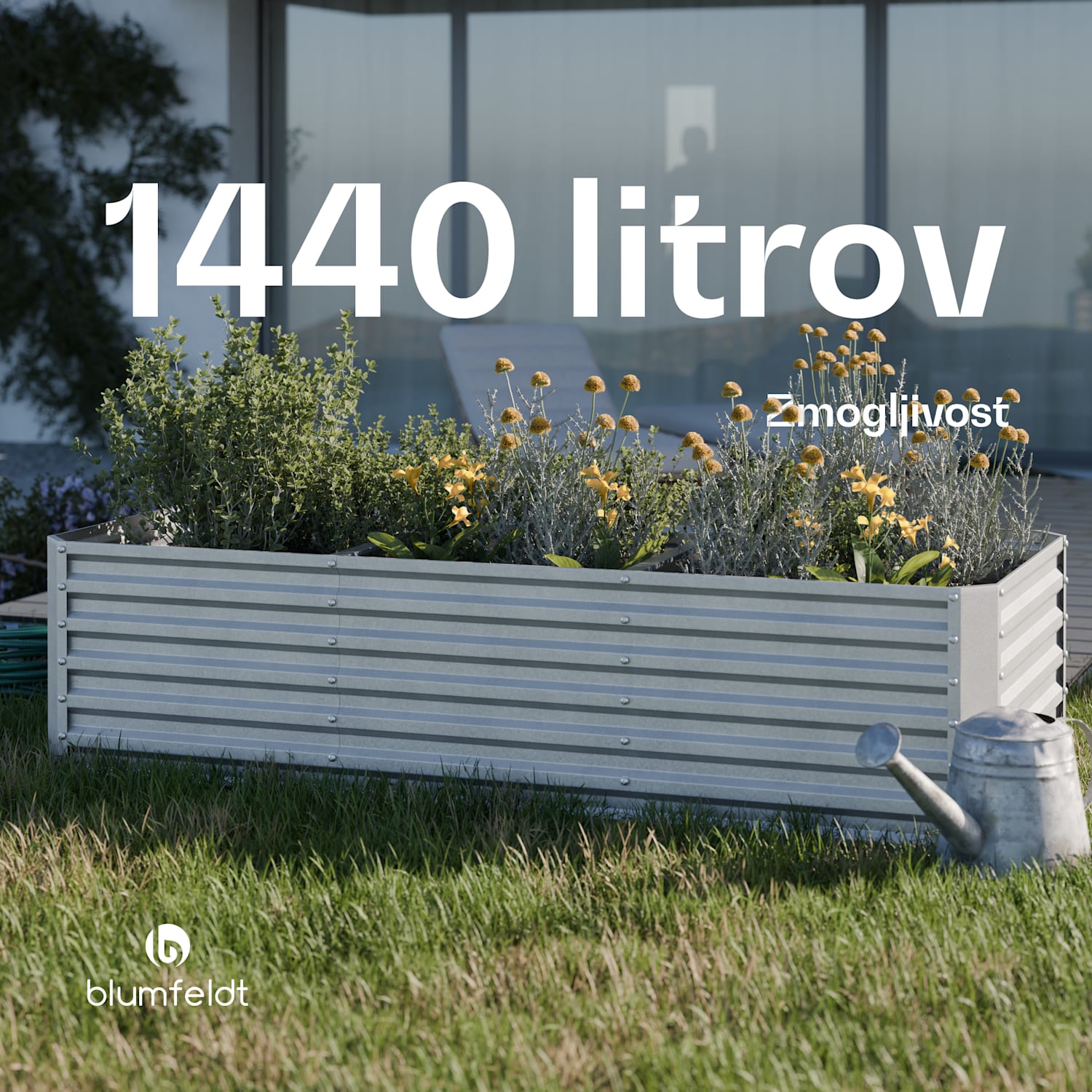 High Grow Straight dvignjena gredica, 1440 L, Ergonomska, Odporna na vremenske vplive, Odprto dno 240 x 100 x 60 cm | Srebrna