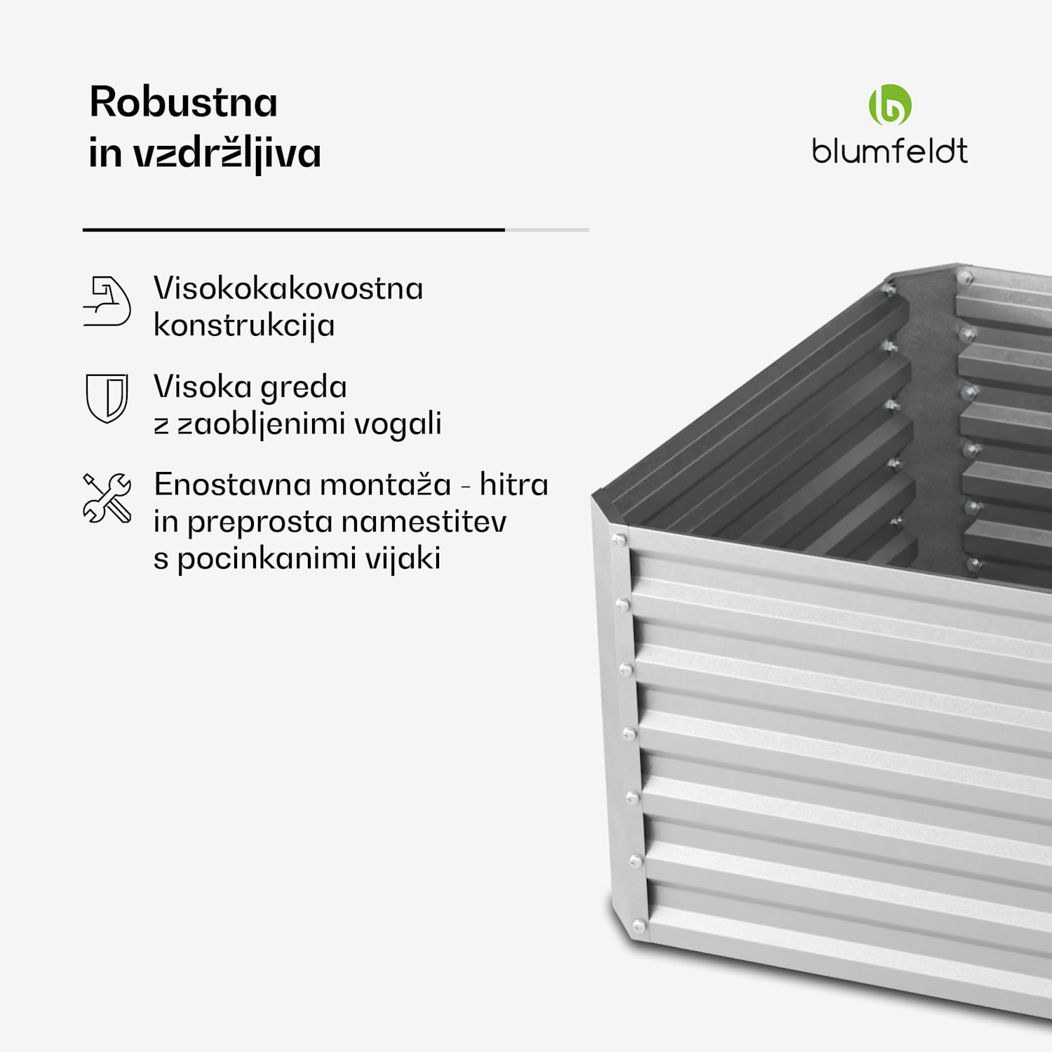 High Grow Straight dvignjena gredica, 1440 L, Ergonomska, Odporna na vremenske vplive, Odprto dno 240 x 100 x 60 cm | Srebrna