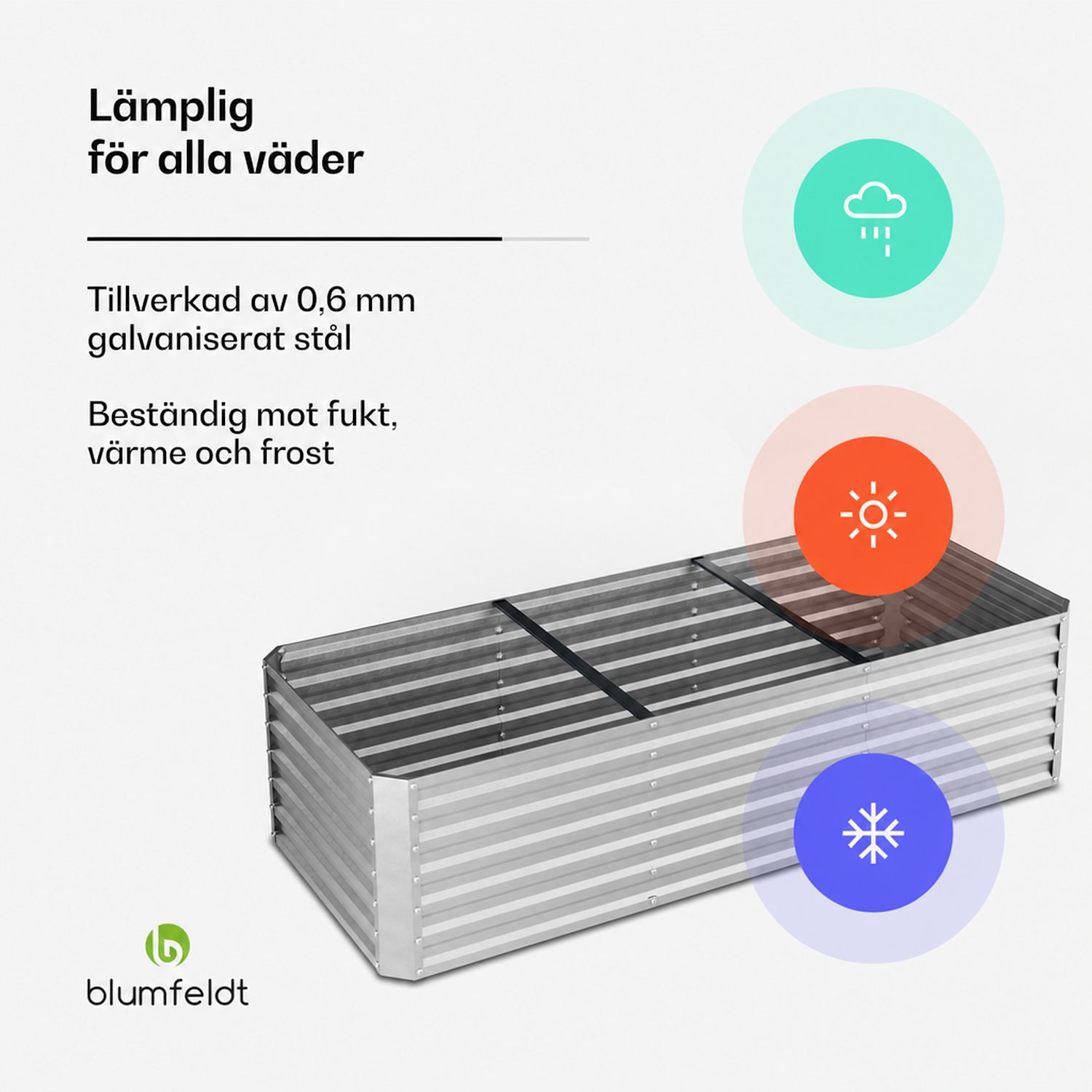 High Grow Straight höjdbädd | 1 440 L | Ergonomisk | Väderbeständig | Öppen bottenstruktur 240 x 100 x 60 cm | Silver