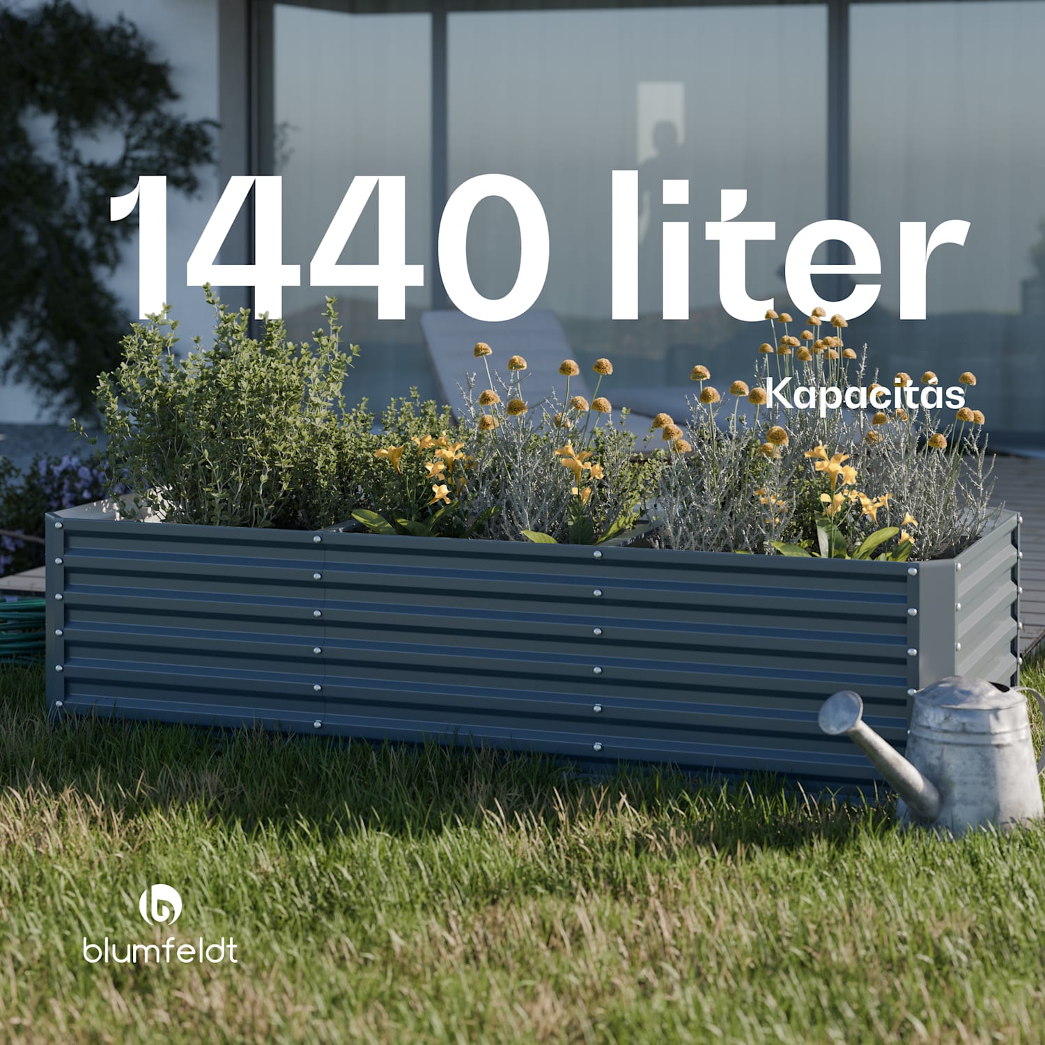 High Grow Straight magaságyás, 1440 L, Ergonomikus, Időjárásálló, Nyitott alap 240 x 100 x 60 cm | Antracit