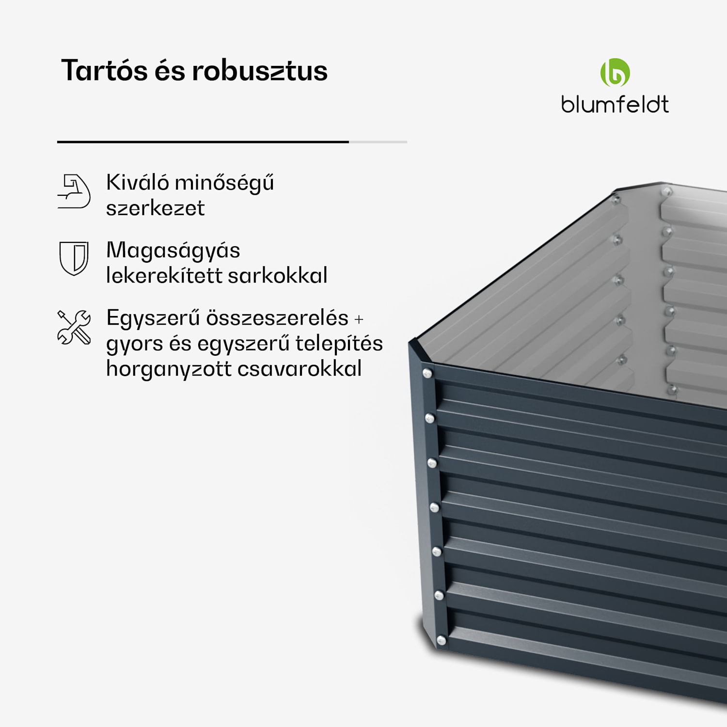 High Grow Straight magaságyás, 1440 L, Ergonomikus, Időjárásálló, Nyitott alap 240 x 100 x 60 cm | Antracit