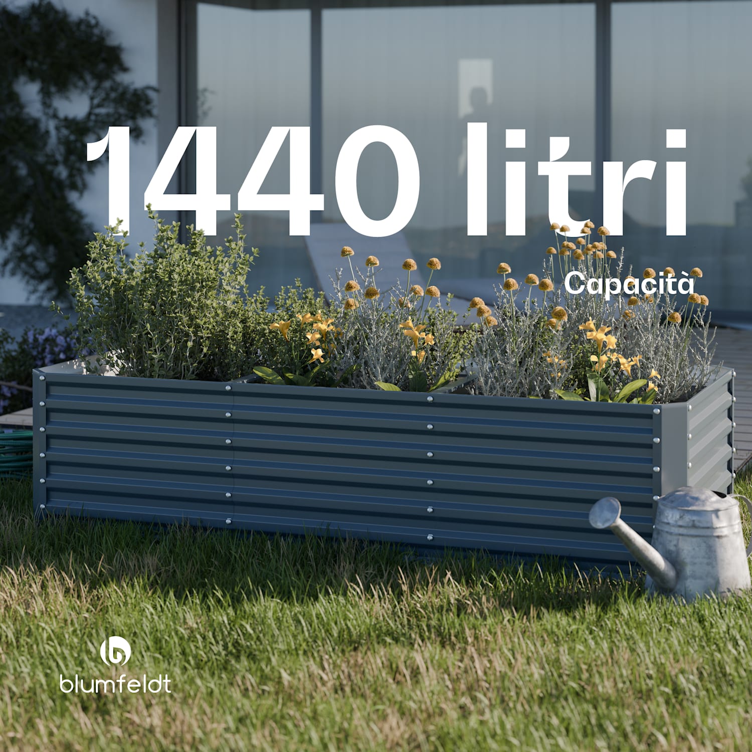 High Grow Straight - Aiuola rialzata | 1.440 L | Ergonomica | Resistente alle intemperie | Struttura a fondo aperto 240 x 100 x 60 cm | Antracite
