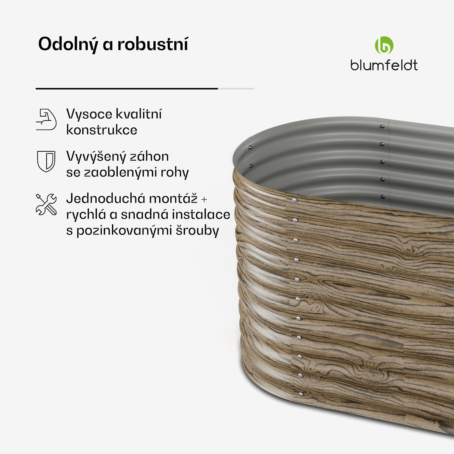 High Grow Straight vyvýšený záhon, 913 l, Ergonomický, Odolný vůči povětrnostním vlivům, Ovál 160 x 80 x 80 cm | Vzhled dřeva