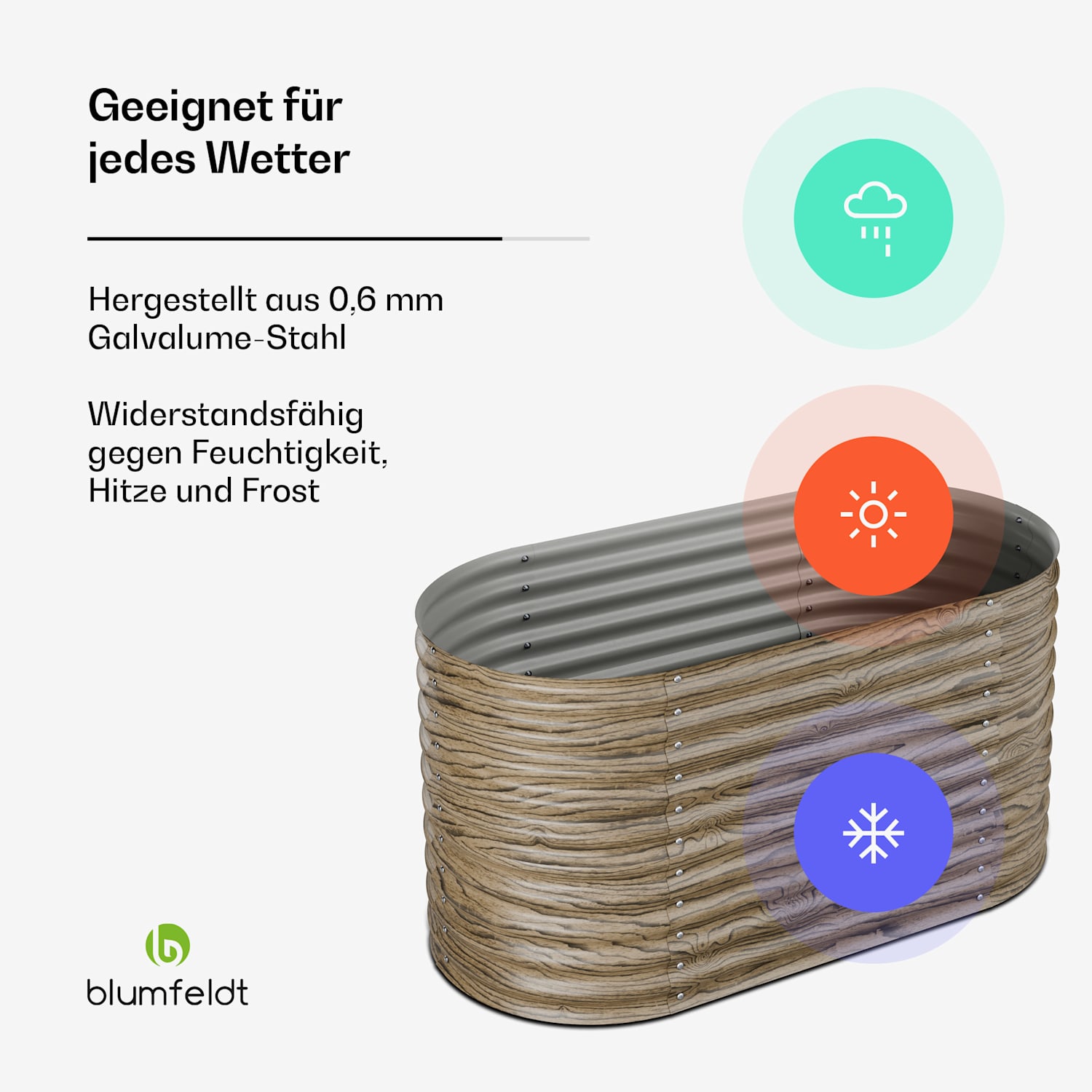 High Grow Hochbeet | 913 L | Ergonomisch | Wetterfest | offene Bodenstruktur | oval 160 x 80 x 80 cm | Holzoptik