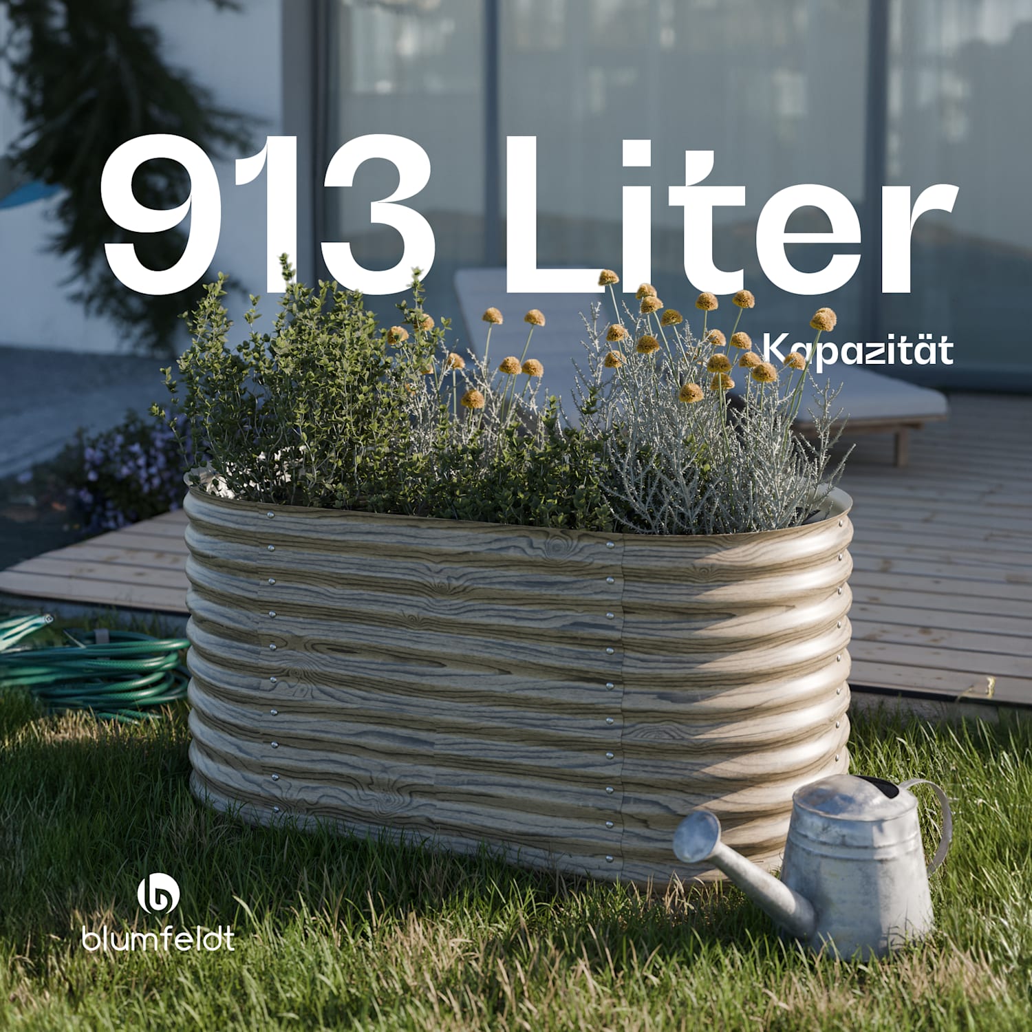 High Grow Hochbeet | 913 L | Ergonomisch | Wetterfest | offene Bodenstruktur | oval 160 x 80 x 80 cm | Holzoptik