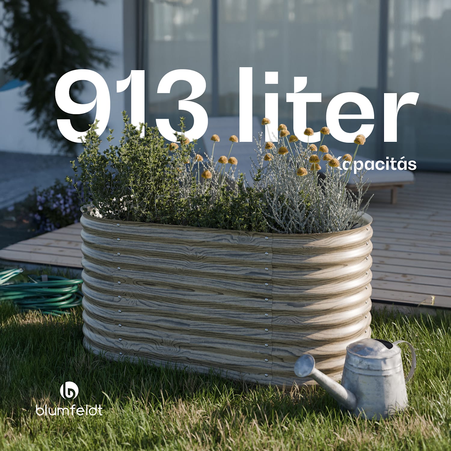 High Grow magaságyás, 913 L, Ergonomikus, Időjárásálló, Ovális 160 x 80 x 80 cm | Fa megjelenés