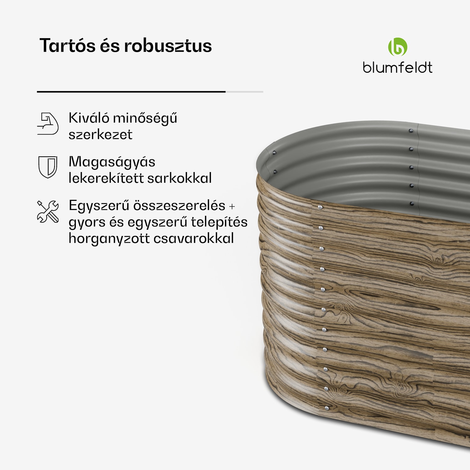 High Grow magaságyás, 913 L, Ergonomikus, Időjárásálló, Ovális 160 x 80 x 80 cm | Fa megjelenés