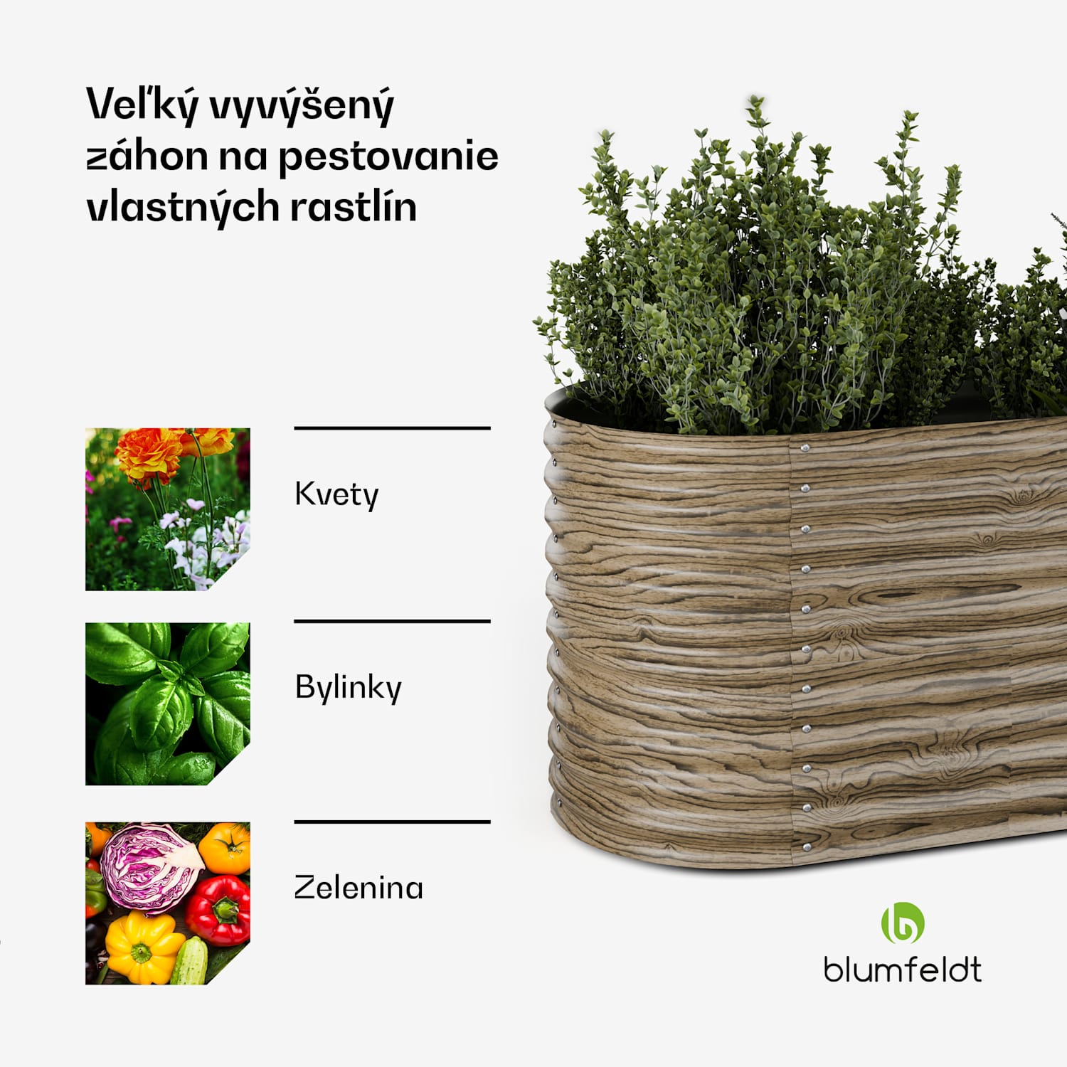 High Grow vyvýšený záhon, 913 L, Ergonomický, Odolný voči poveternostným vplyvom, Oválny 160 x 80 x 80 cm | Drevený vzhľad
