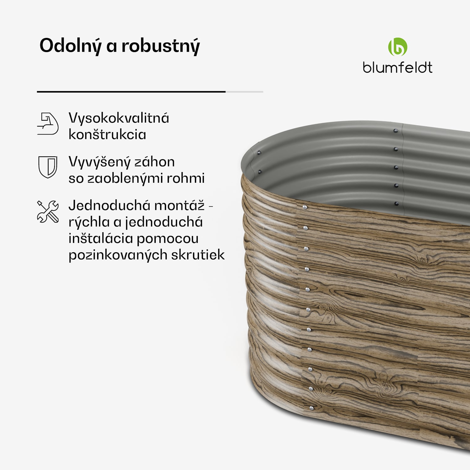 High Grow vyvýšený záhon, 913 L, Ergonomický, Odolný voči poveternostným vplyvom, Oválny 160 x 80 x 80 cm | Drevený vzhľad