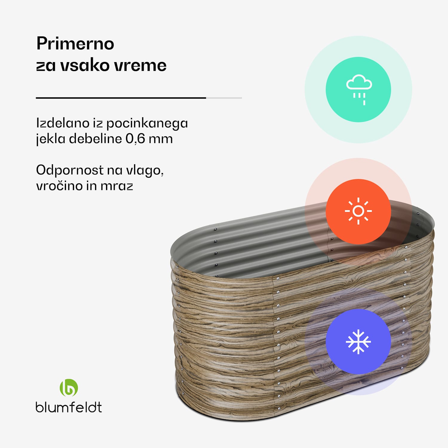 High Grow dvignjena gredica, 913 L, Ergonomska, Odporna na vremenske vplive, Ovalna 160 x 80 x 80 cm | Videz lesa