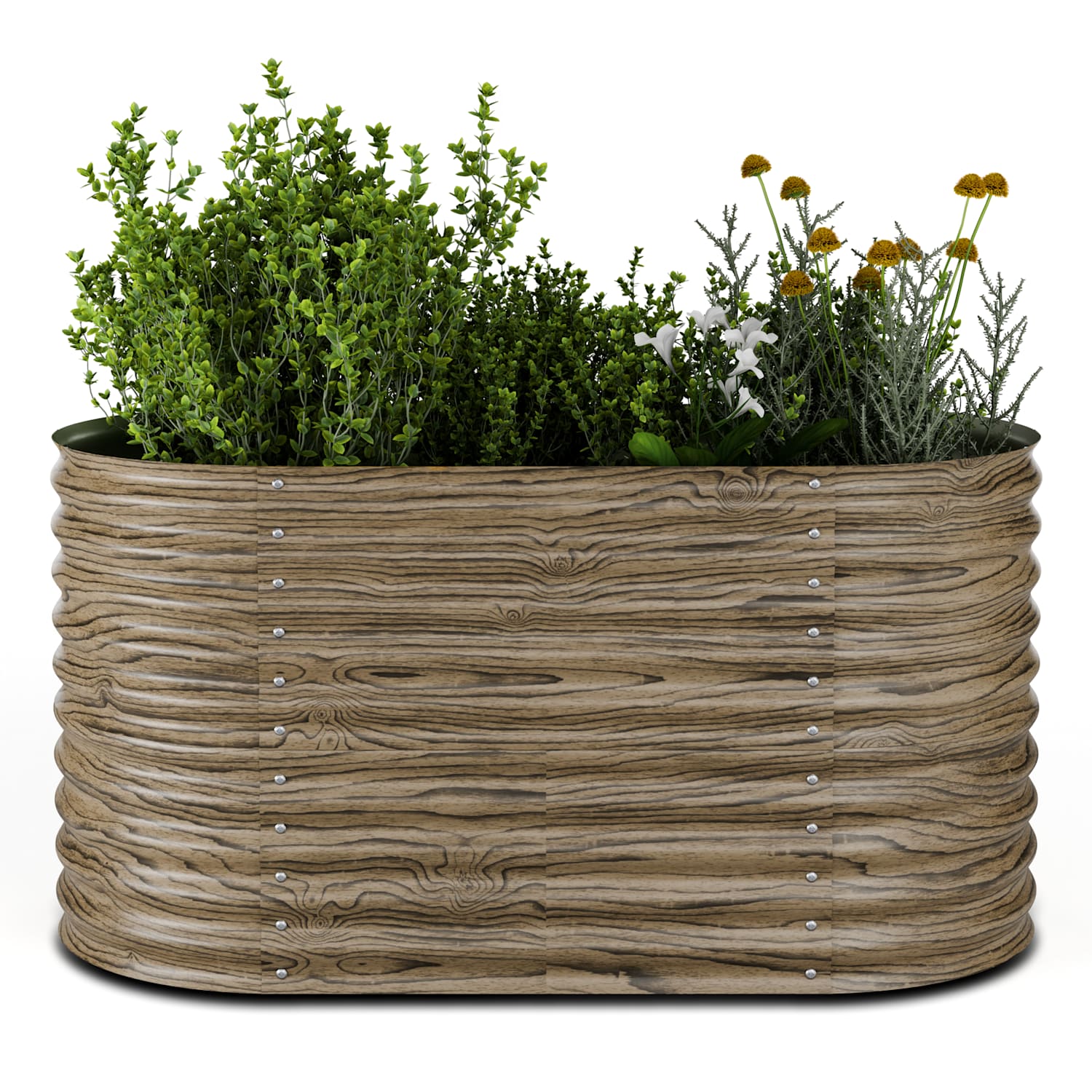 High Grow Hochbeet | 913 L | Ergonomisch | Wetterfest | offene Bodenstruktur | oval 160 x 80 x 80 cm | Holzoptik