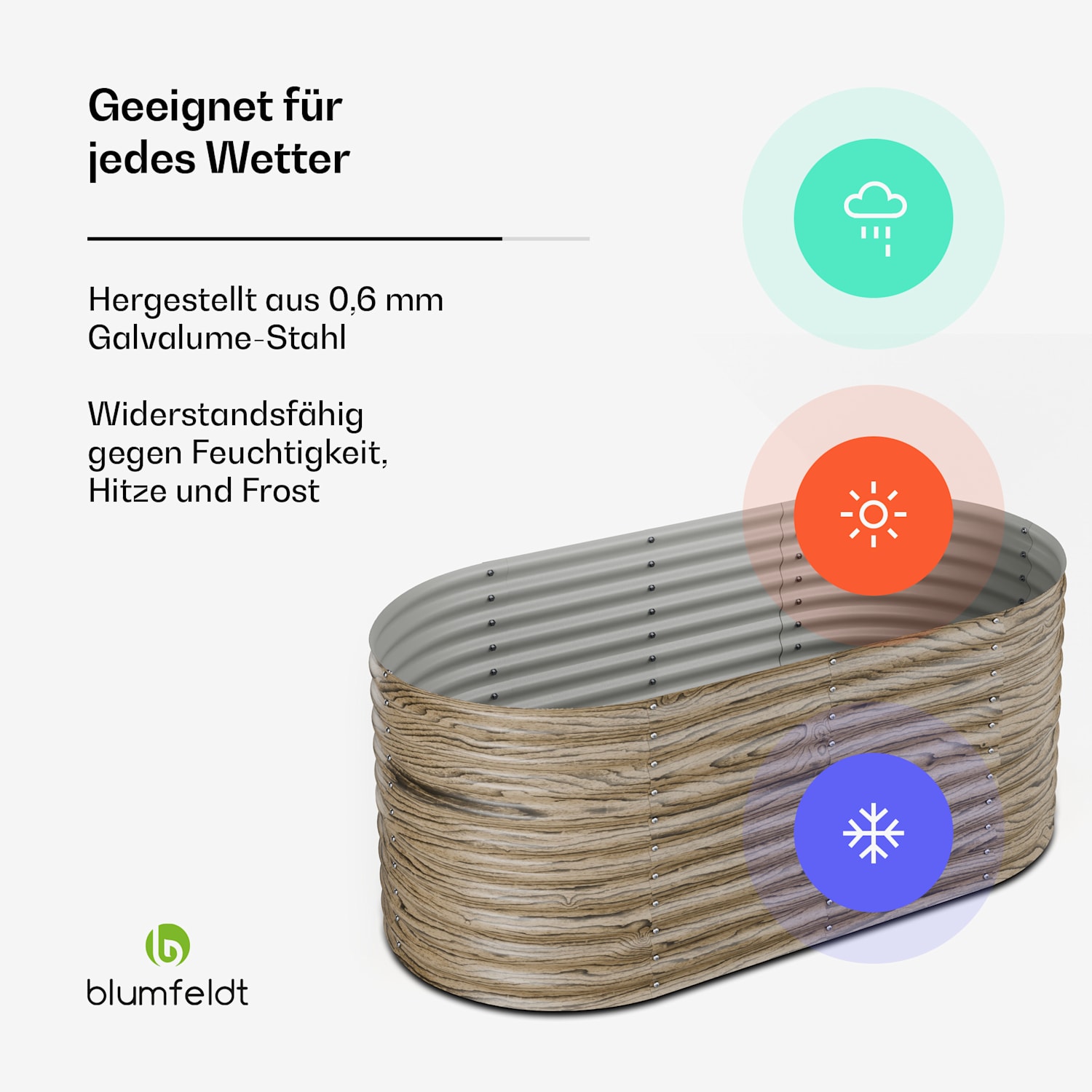 High Grow Hochbeet | 1.169 L | Ergonomisch | Wetterfest | offene Bodenstruktur | oval 200 x 100 x 80 cm | Holzoptik