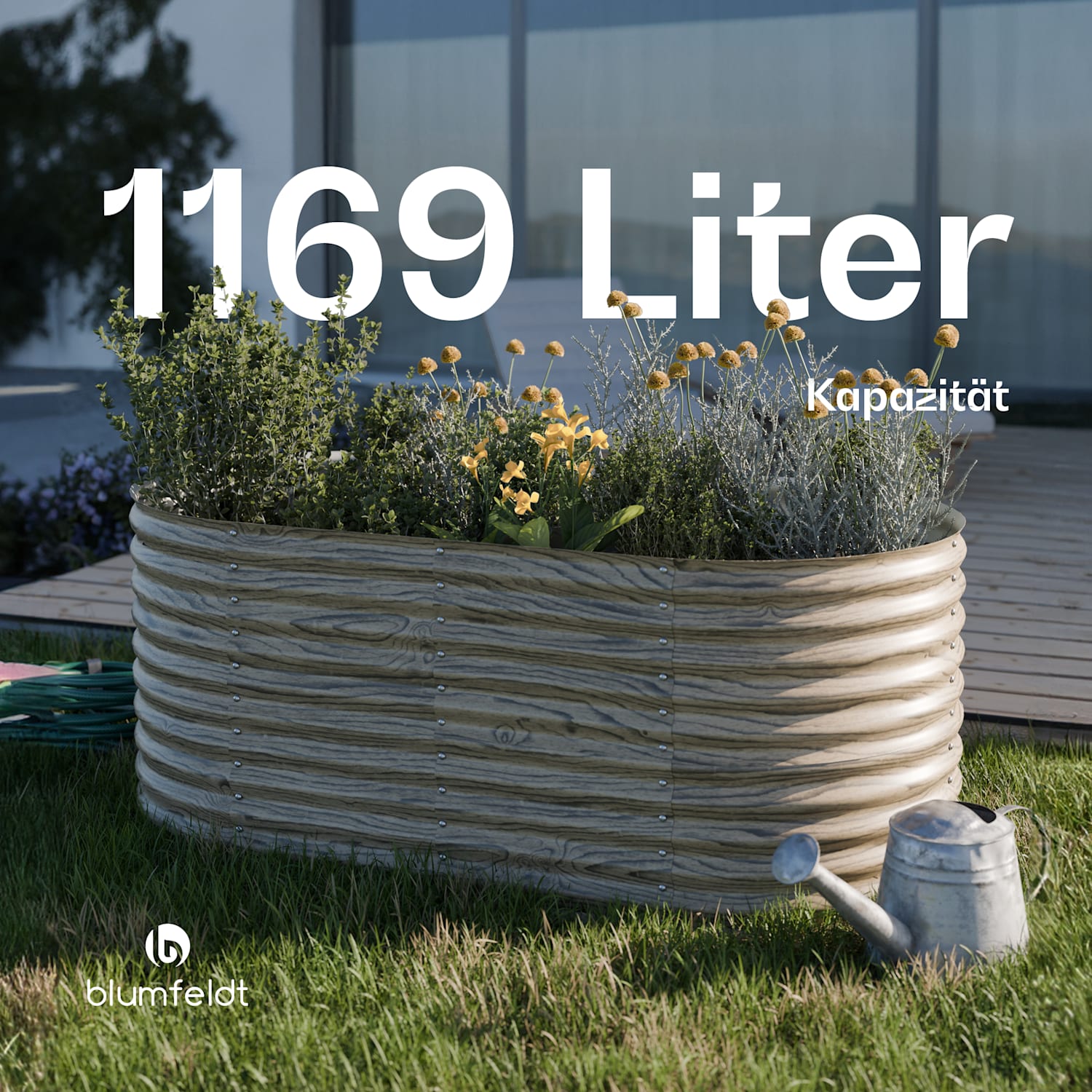 High Grow Hochbeet | 1.169 L | Ergonomisch | Wetterfest | offene Bodenstruktur | oval 200 x 100 x 80 cm | Holzoptik