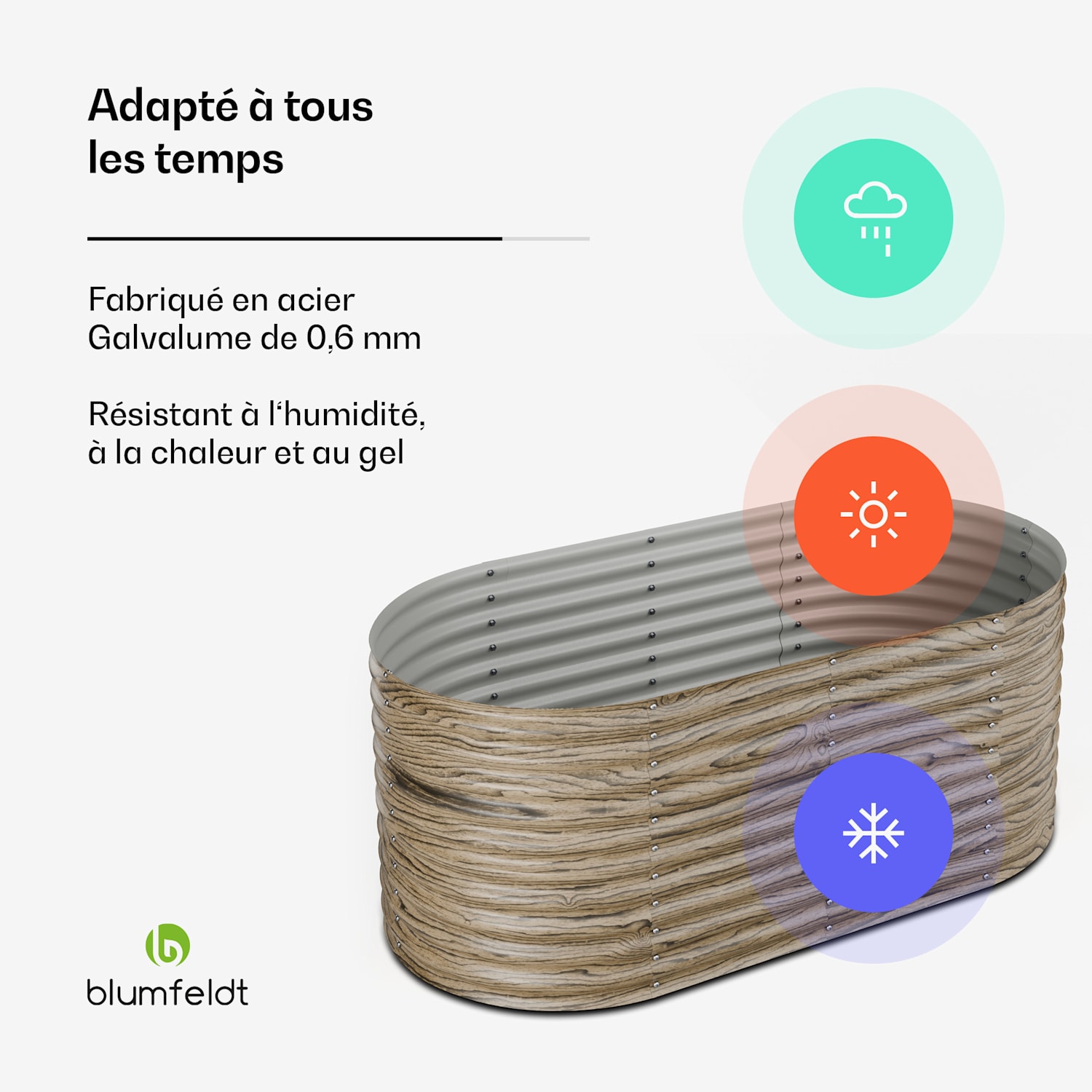 High Grow verhoogde kweekbak | 1.169 L | ergonomisch | weerbestendig | open bodemstructuur | ovaal 200 x 100 x 80 cm | Houtlook