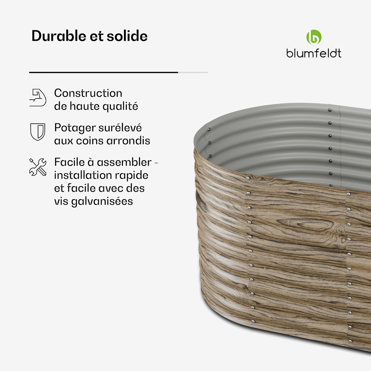 High Grow verhoogde kweekbak | 1.169 L | ergonomisch | weerbestendig | open bodemstructuur | ovaal 200 x 100 x 80 cm | Houtlook