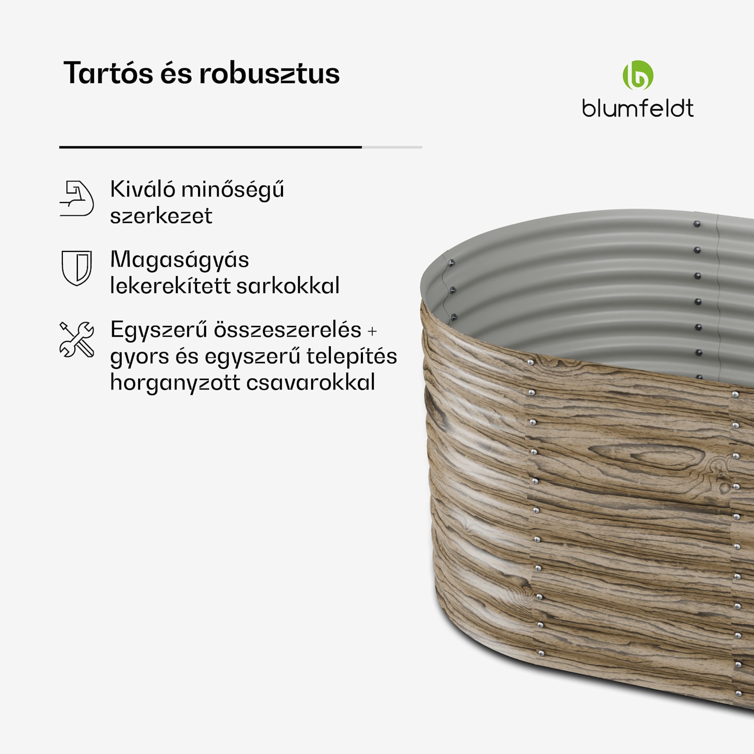 High Grow magaságyás, 1169 L, Ergonomikus, Időjárásálló, Ovális 200 x 100 x 80 cm | Fa megjelenés