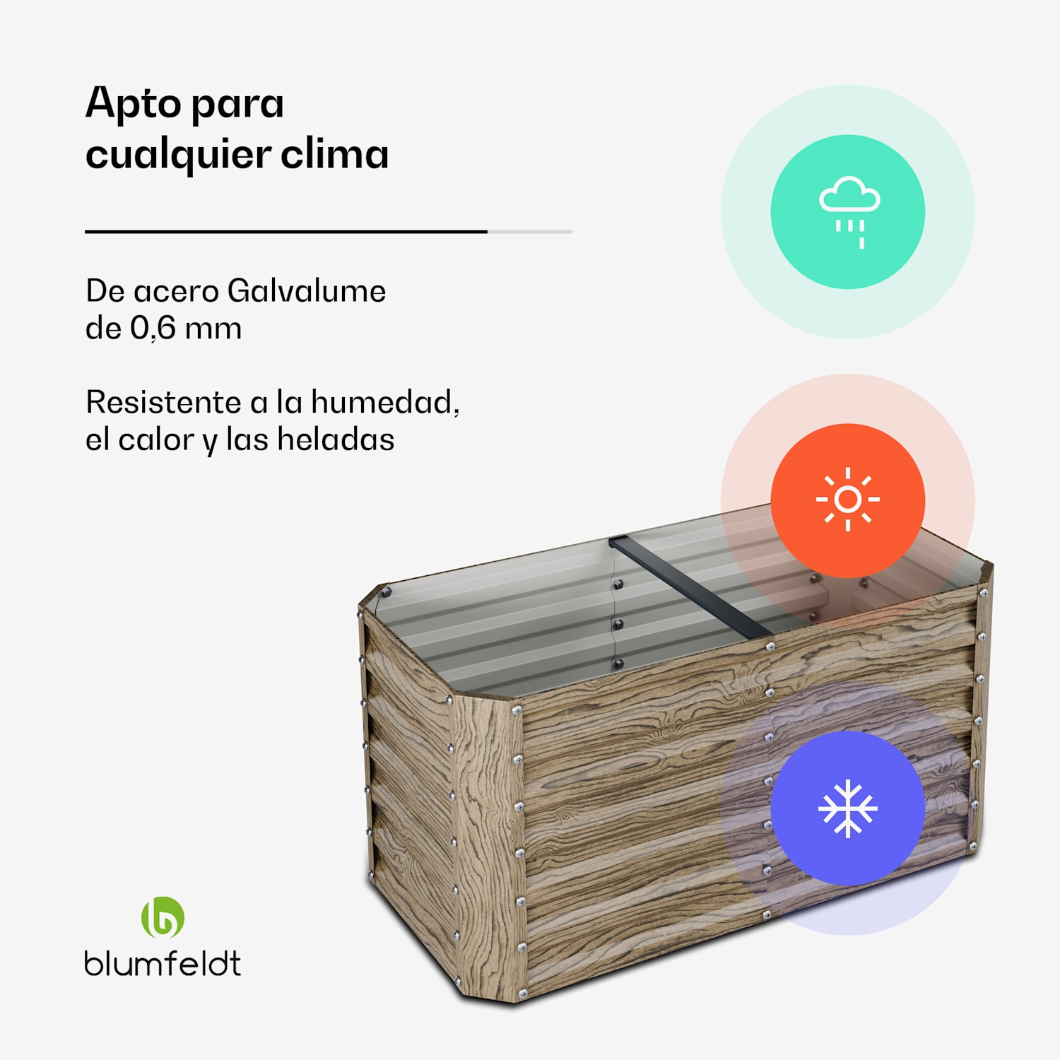 Lecho elevado recto High Grow | 432 L | Ergonómico | Resistente a la intemperie | Estructura de base abierta 120 x 60 x 60 cm | aspecto madera