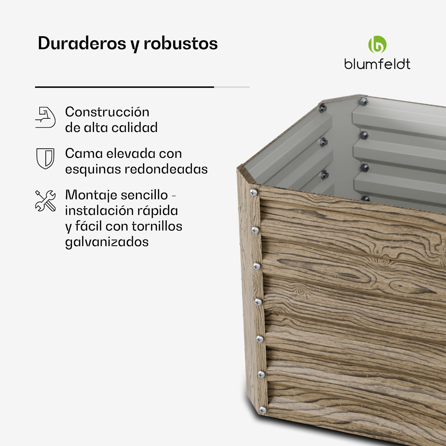 Lecho elevado recto High Grow | 432 L | Ergonómico | Resistente a la intemperie | Estructura de base abierta 120 x 60 x 60 cm | aspecto madera