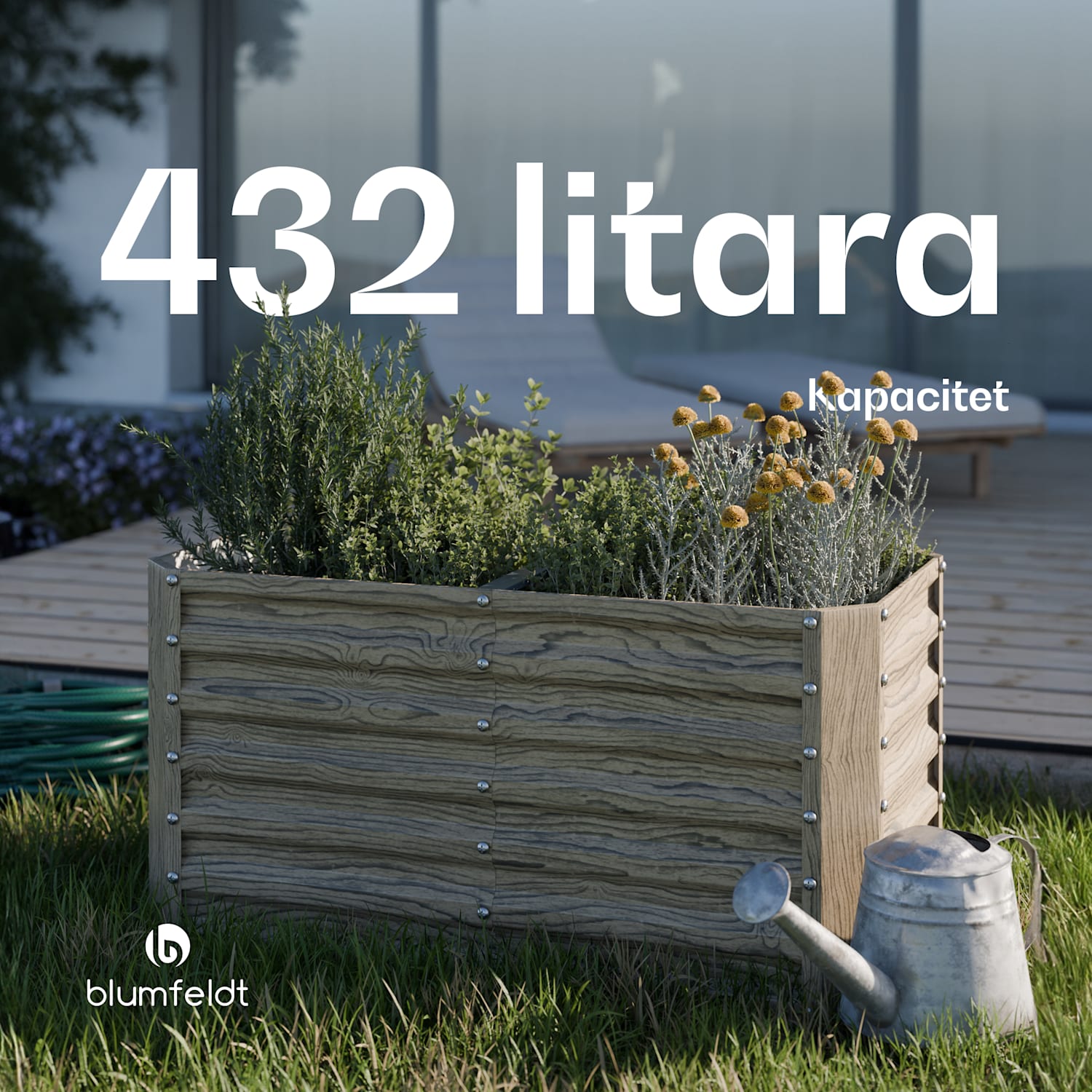 High Grow Ravni podignuti krevet, 432 L, Ergonomski, Otporan na vremenske uvjete, Otvorena baza 120 x 60 x 60 cm | Drveni izgled