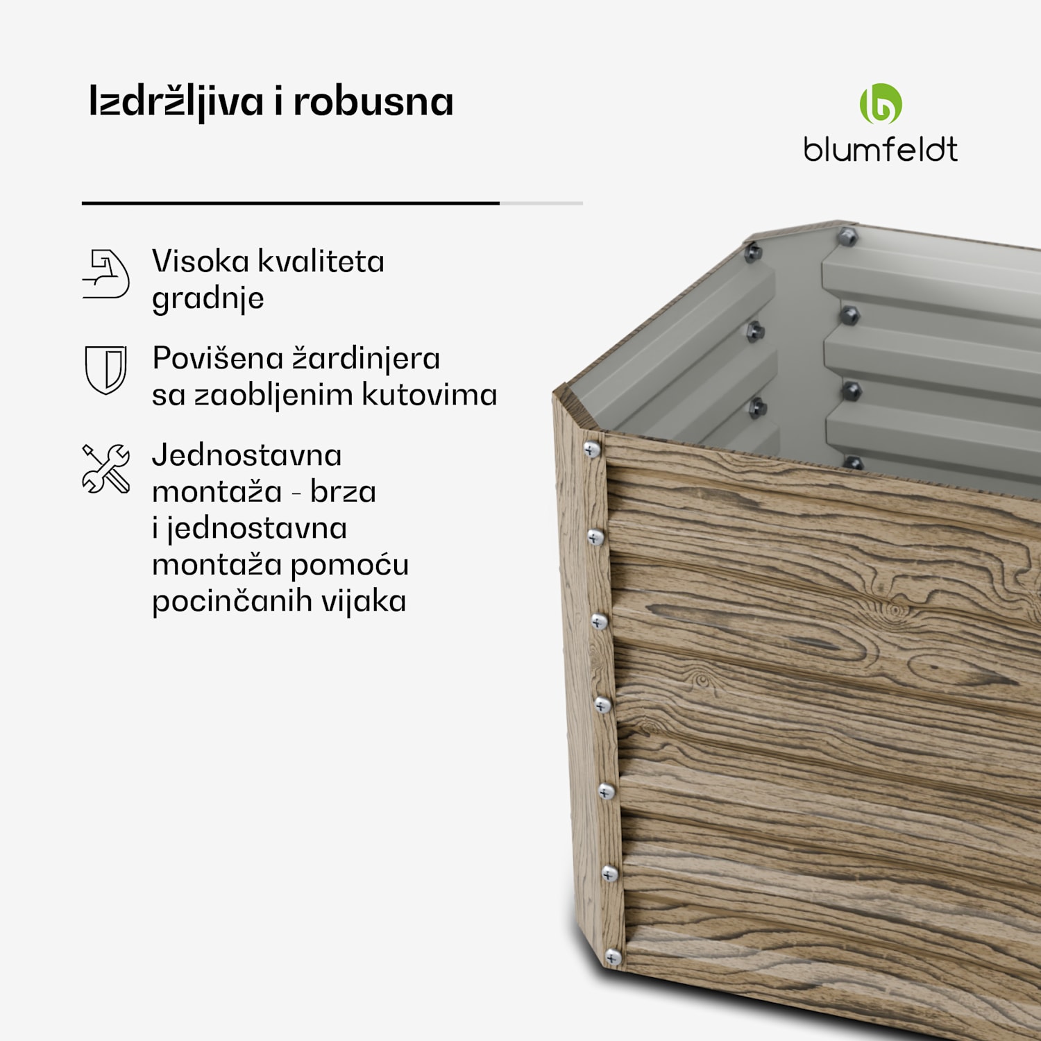 High Grow Ravni podignuti krevet, 432 L, Ergonomski, Otporan na vremenske uvjete, Otvorena baza 120 x 60 x 60 cm | Drveni izgled