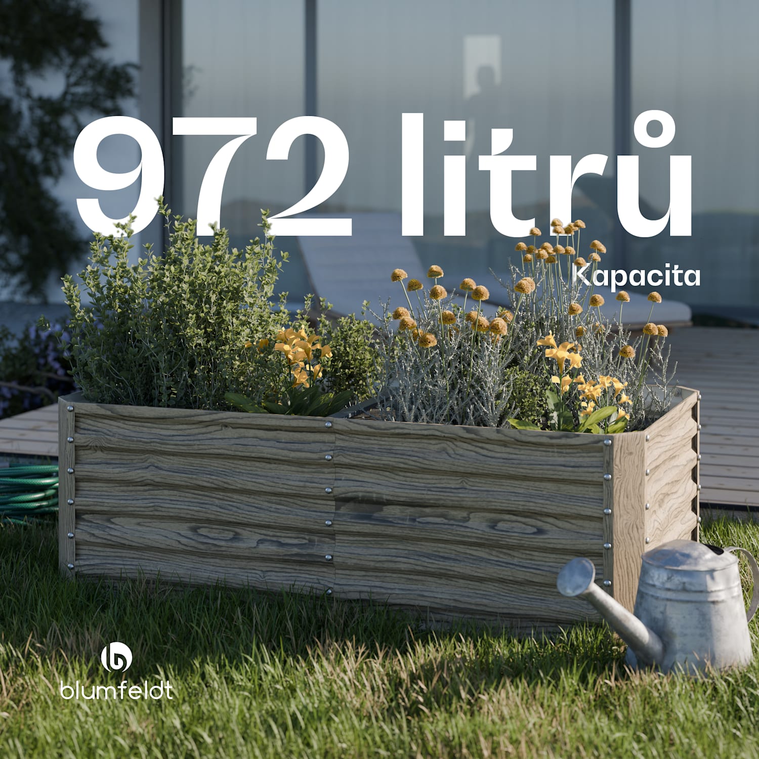 High Grow Straight vyvýšený záhon, 972 L, Ergonomický, Odolný vůči povětrnostním vlivům, Otevřená základna 