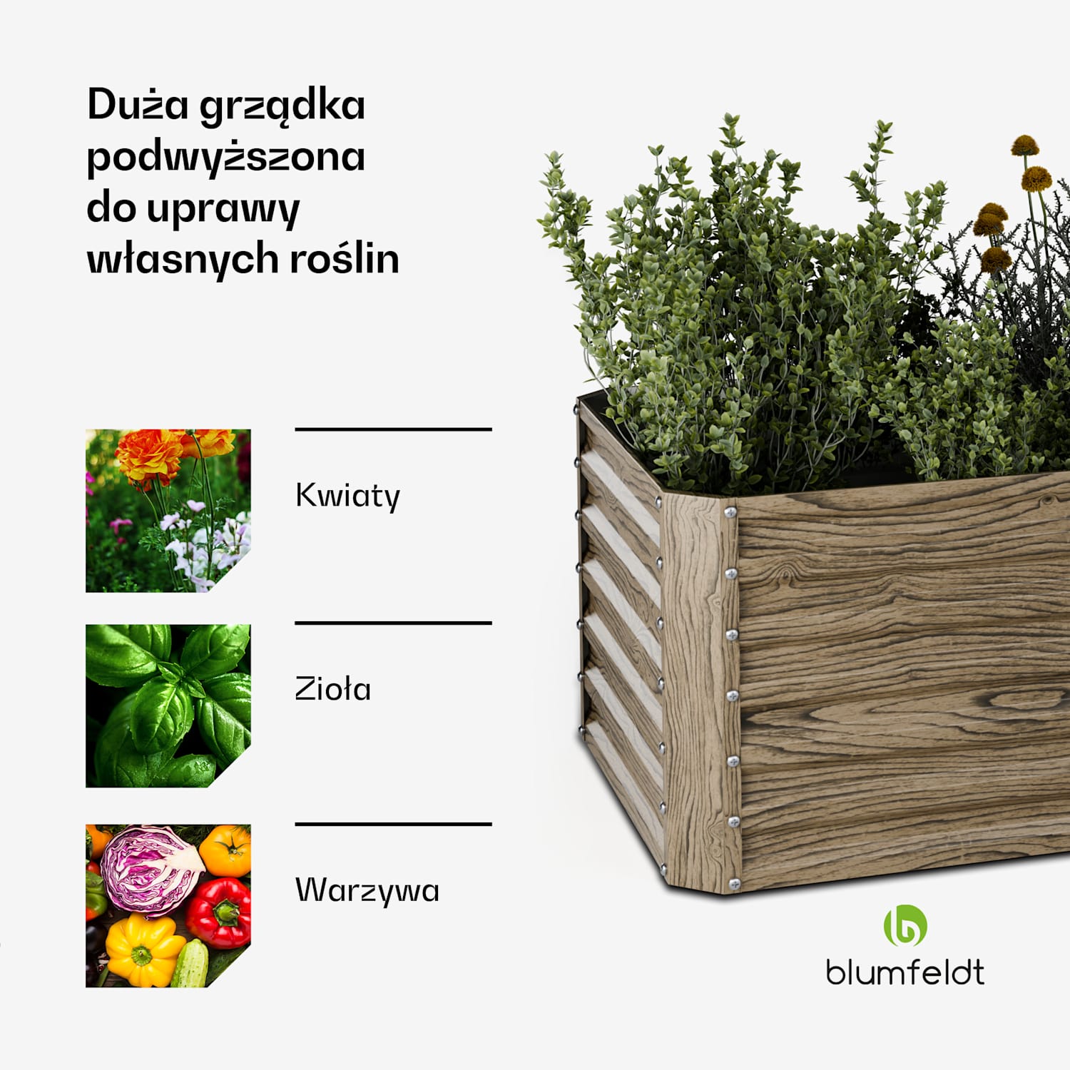 High Grow Straight grządka podwyższona, 972 l, ergonomiczna, odporna na warunki atmosferyczne, otwarte dno 