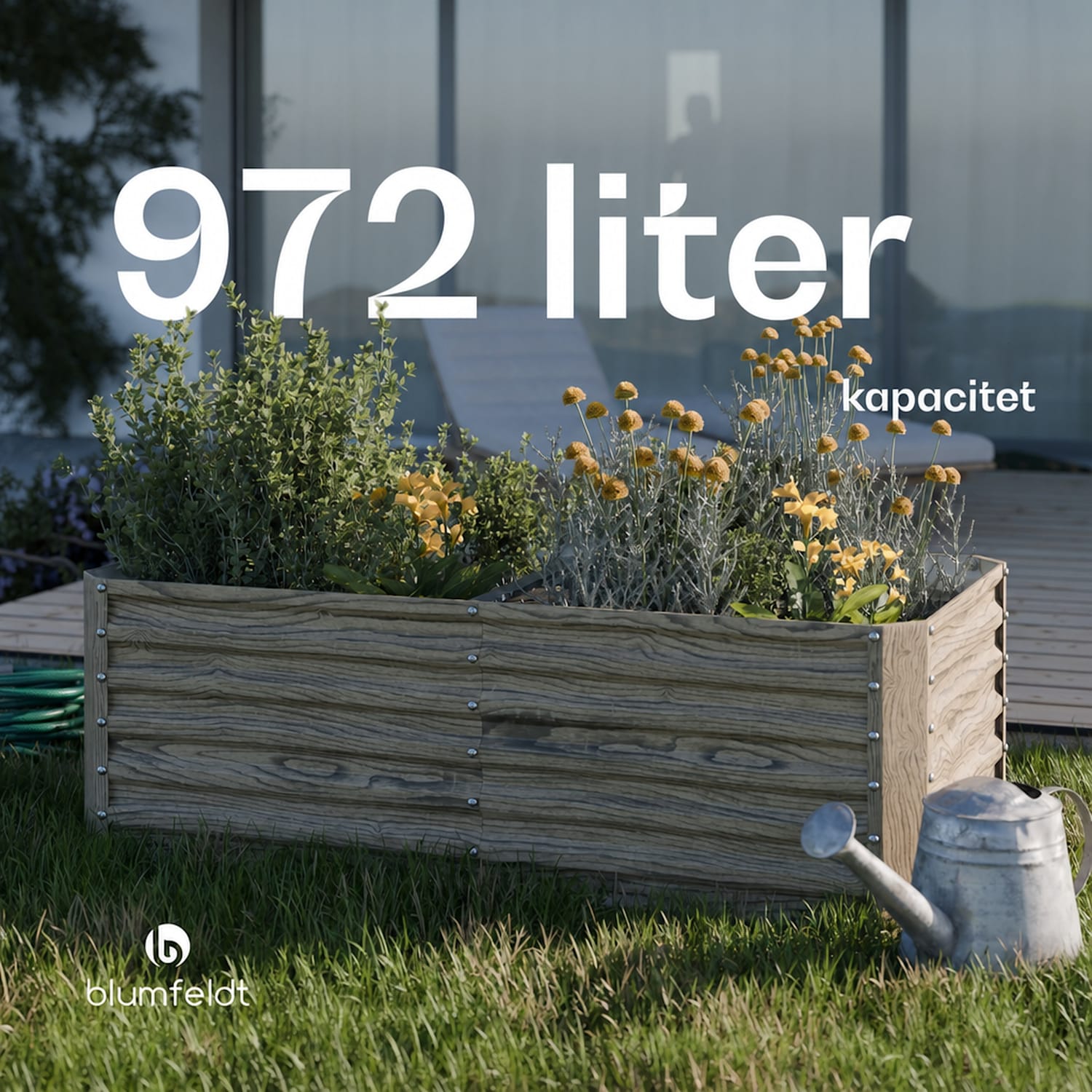 High Grow Straight pallkrage | 972 L | Ergonomisk | Vädertålig | Öppen bottenstruktur 180 x 90 x 60 cm | Trälook