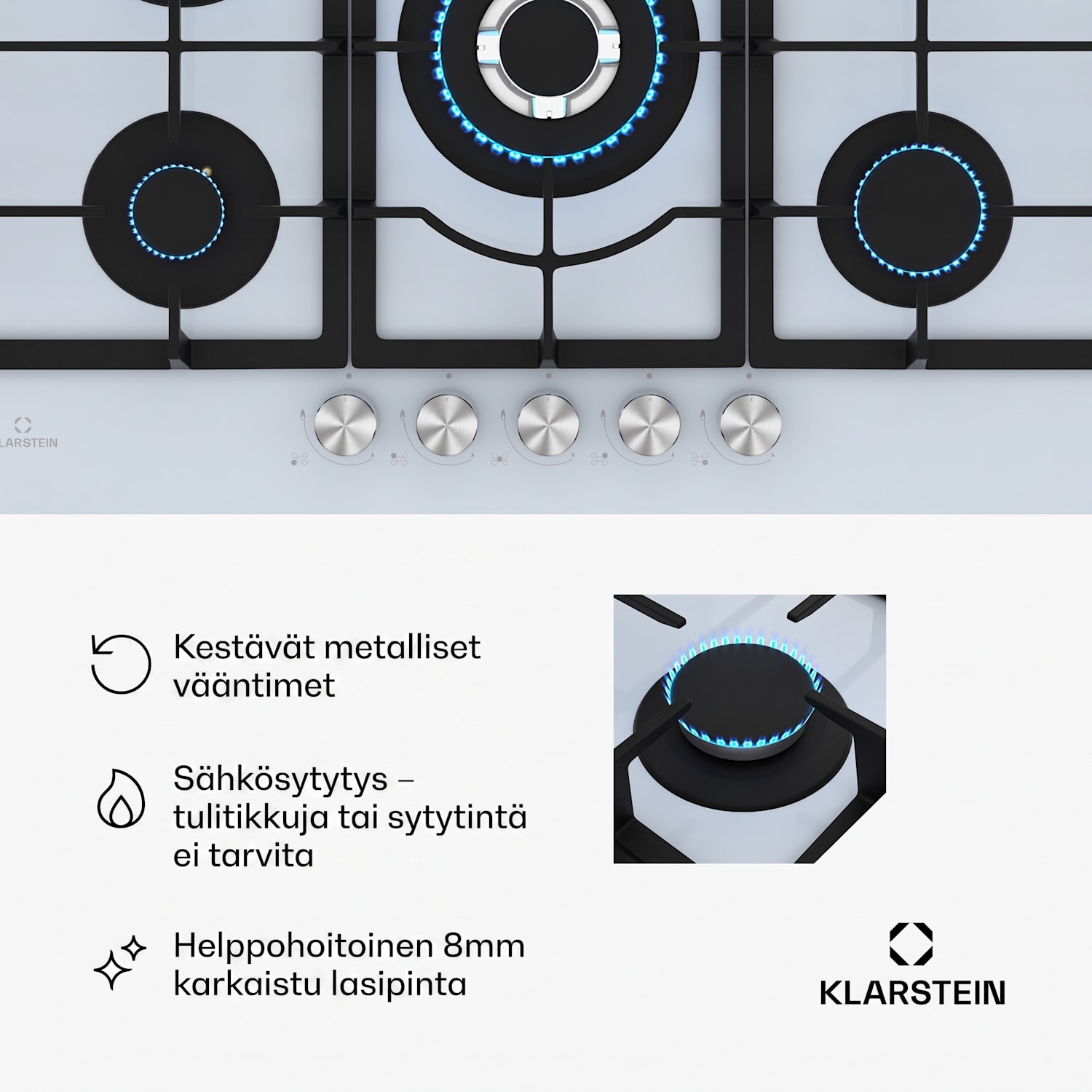 Ignito 5 alueen kaasukeittotaso | 5 poltinta | sähköinen sytytys | wok | neste- tai maakaasulle 75 cm | Valkoinen