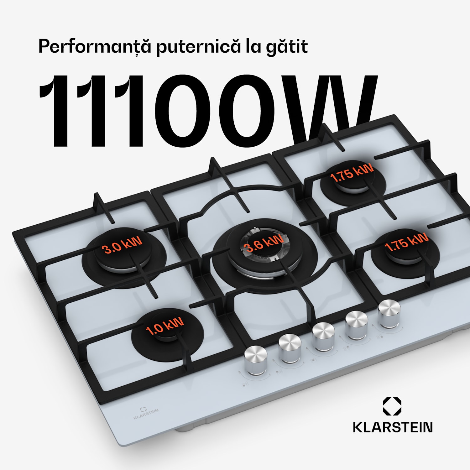 Ignito Plită cu gaz cu 5 zone, 5 arzătoare, electrică aprindere, Wok, pentru gaz lichefiat sau natural 75 cm | Alb