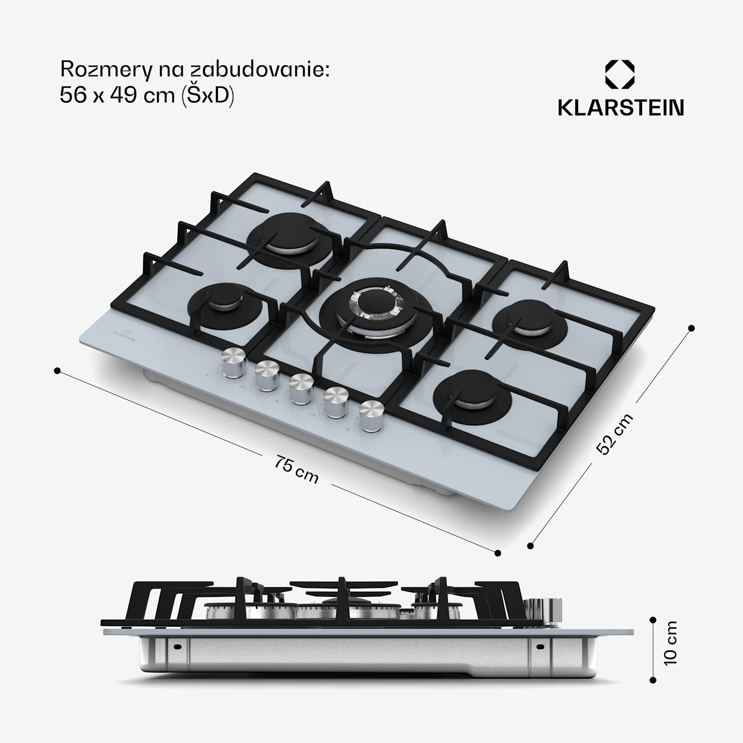 Ignito 5-zónová plynová varná doska, 5 Horákov, elektr. zapaľovanie, Wok, na skvapalnený alebo zemný plyn 75 cm | Biela