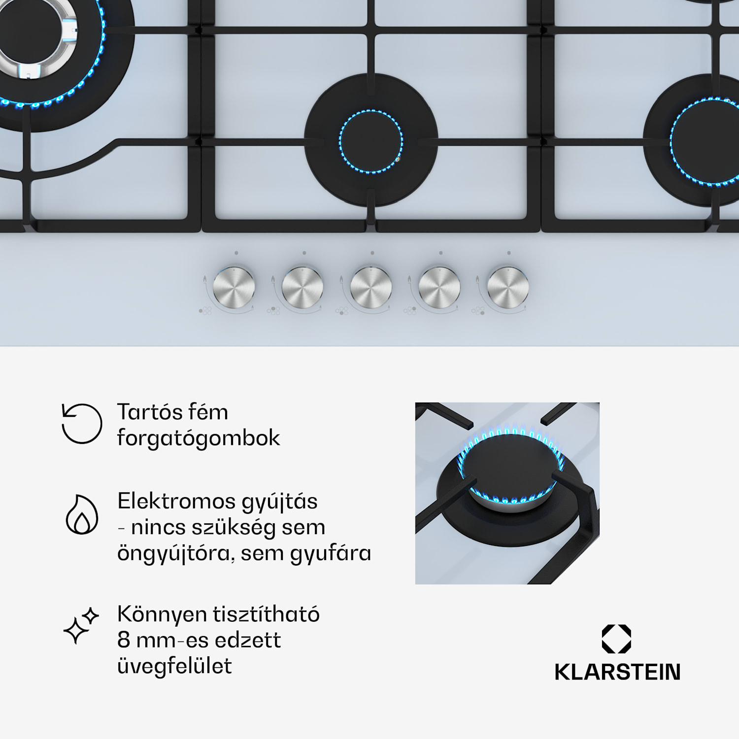 Ignito Chef Edition gáz főzőlap, 5 Égő, elektr. gyújtás, Wok, cseppfolyósított vagy földgázhoz 90 cm | Fehér